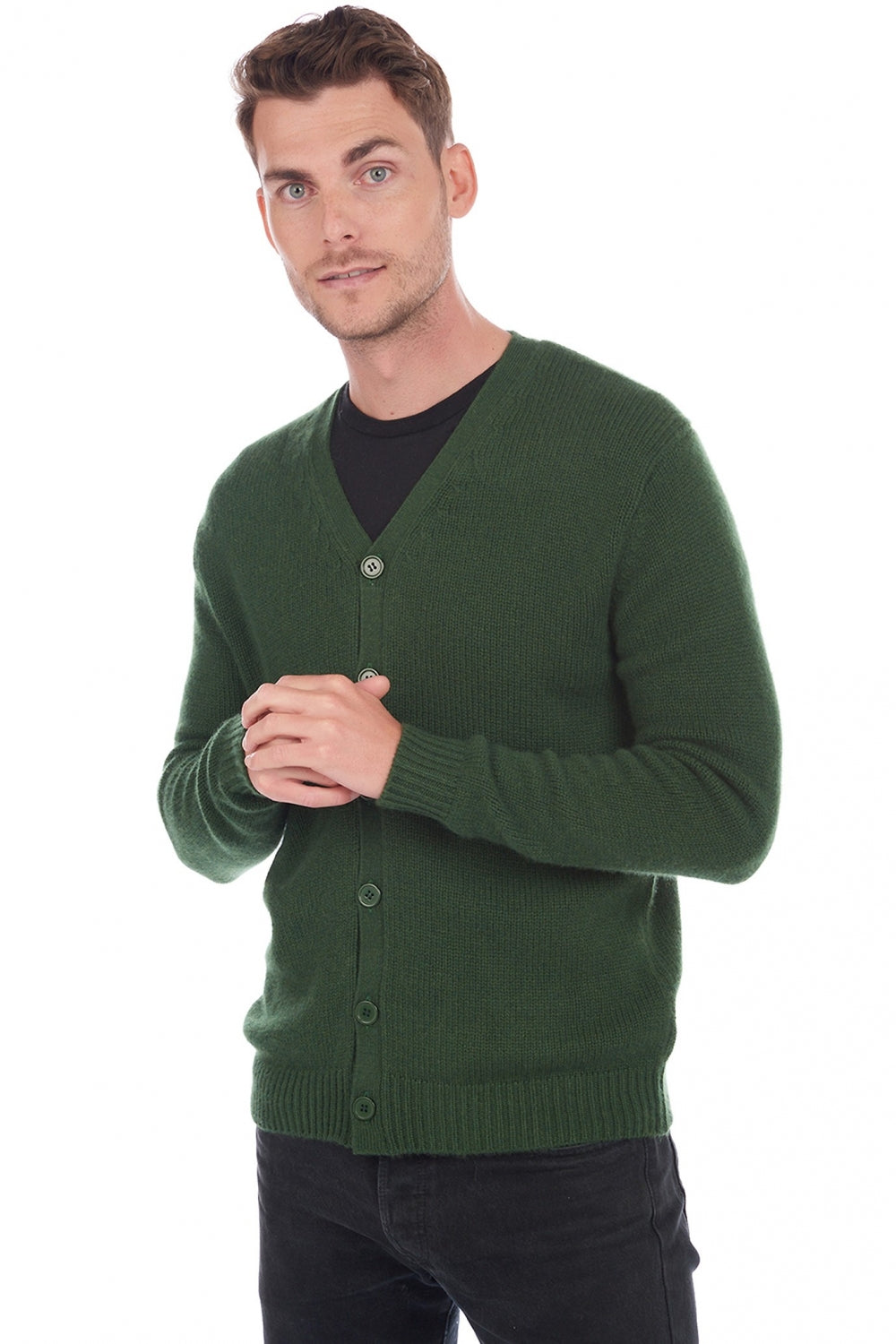 Cardigan in cashmere, 100% Cashmere, uomo, collo a V, chiusura con bottoni, vestibilità dritta, maniche lunghe, grosso / 6 fili e +, maglia normale, Mahogany