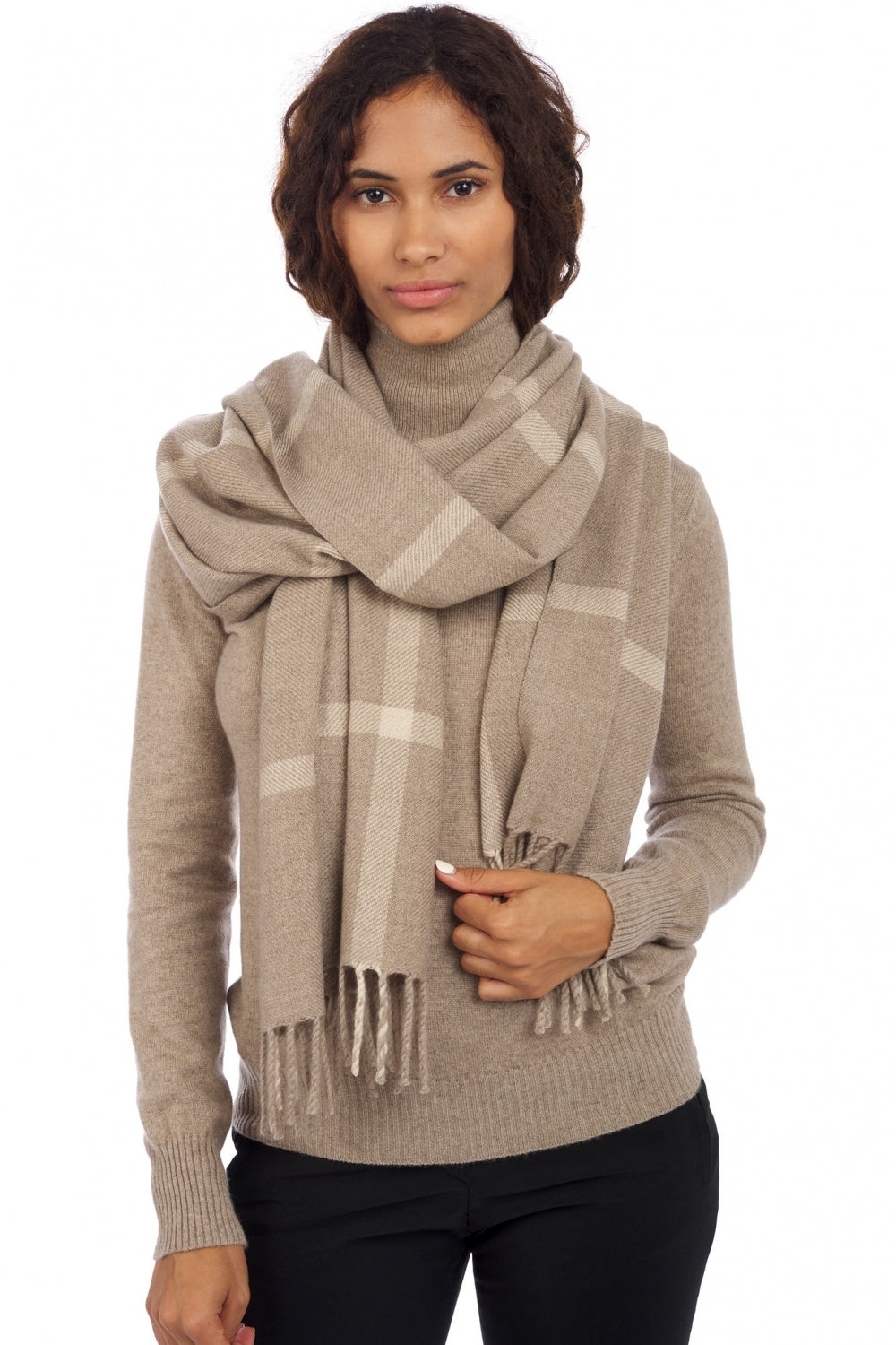 Sciarpa in cashmere, 100% Cashmere, unisex, quadri, normale / 2 e 4 fili, tessuto spesso, Mahogany