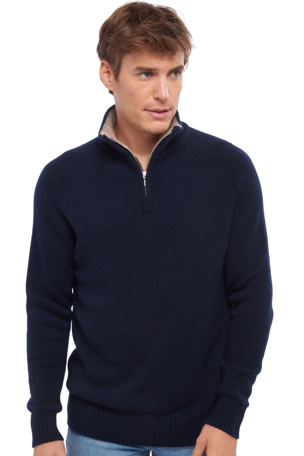 Angers in cashmere uomo - blu marino scuro / Toast - Mahogany