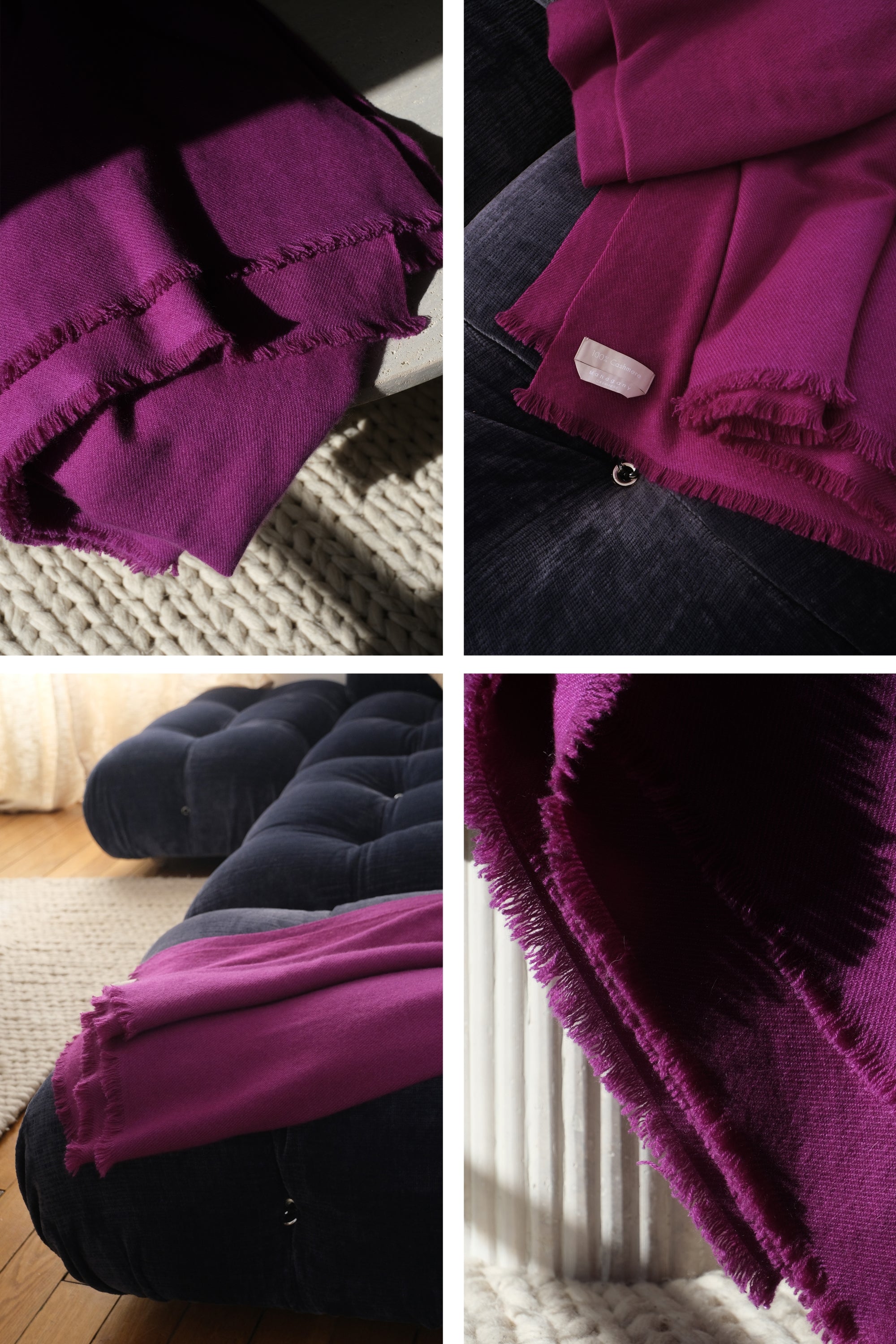 Plaid in cashmere, 100% Cashmere, misto, grosso / 6 fili e +, tessuto spesso, Mahogany