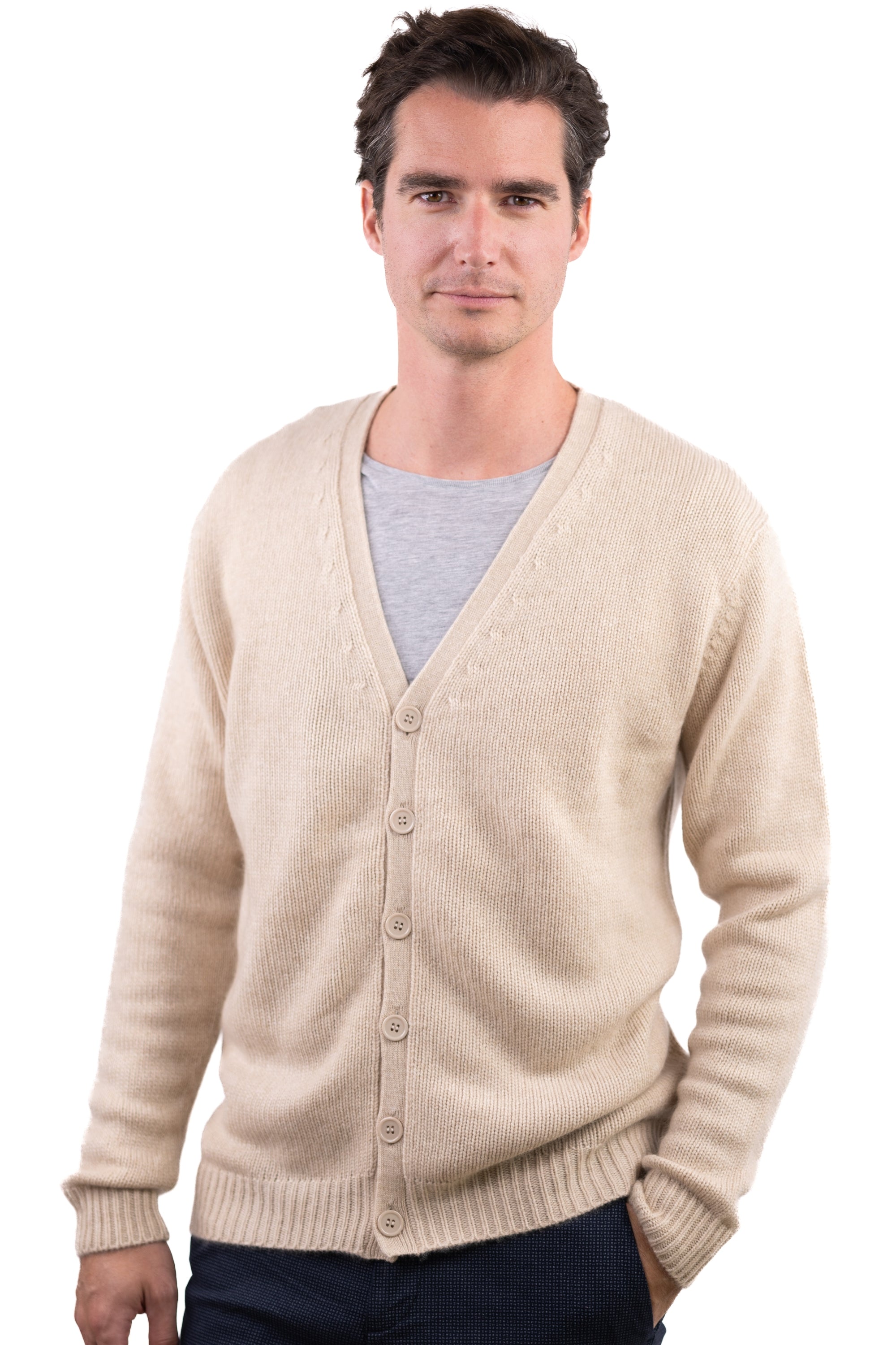 Leon in cashmere uomo - beige naturale - Mahogany