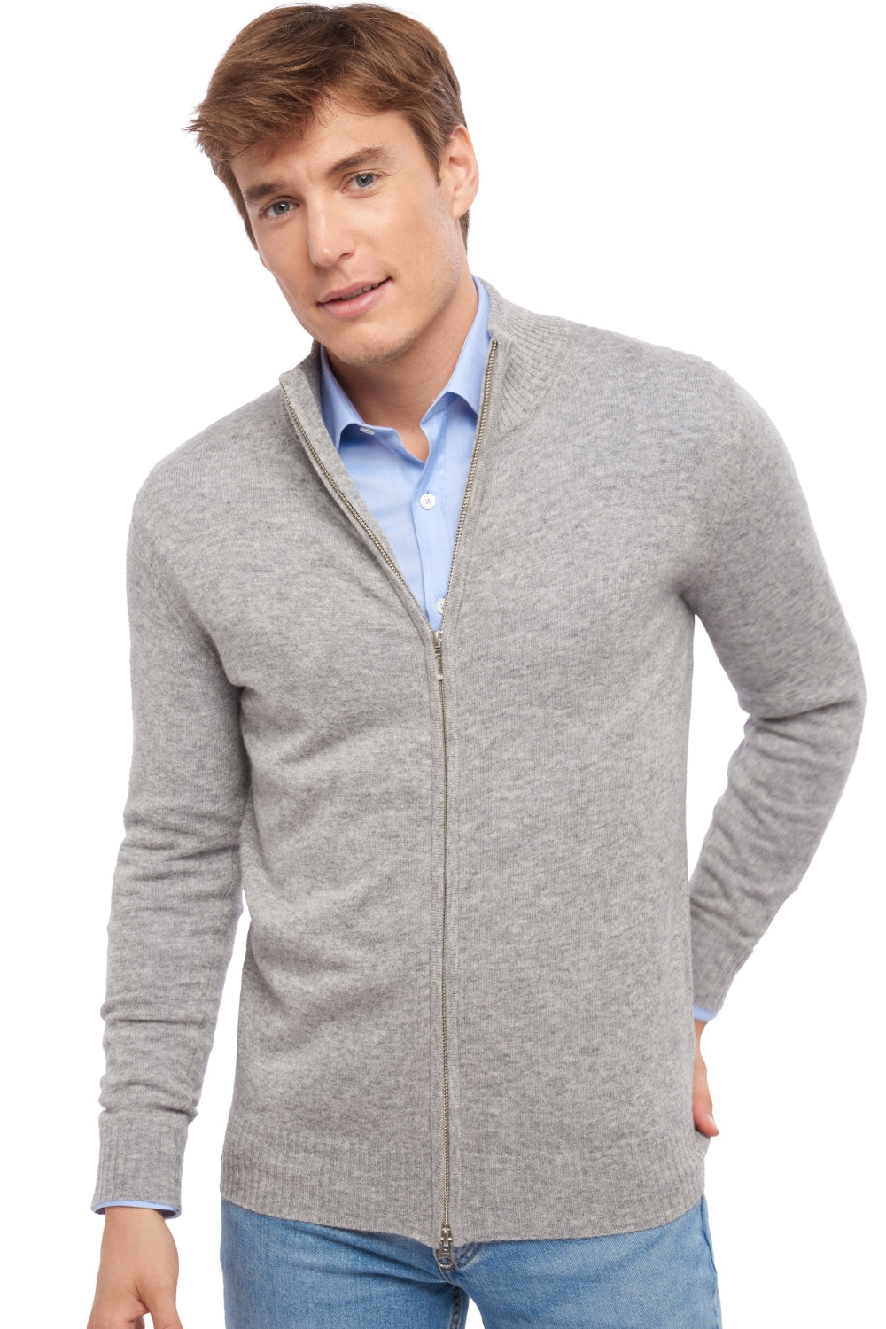 Thobias in cashmere uomo - fog grey - Mahogany
