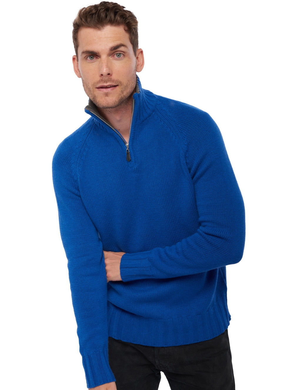 Olivier in cashmere uomo - blu lapislazzuli-marmotta melange - Mahogany