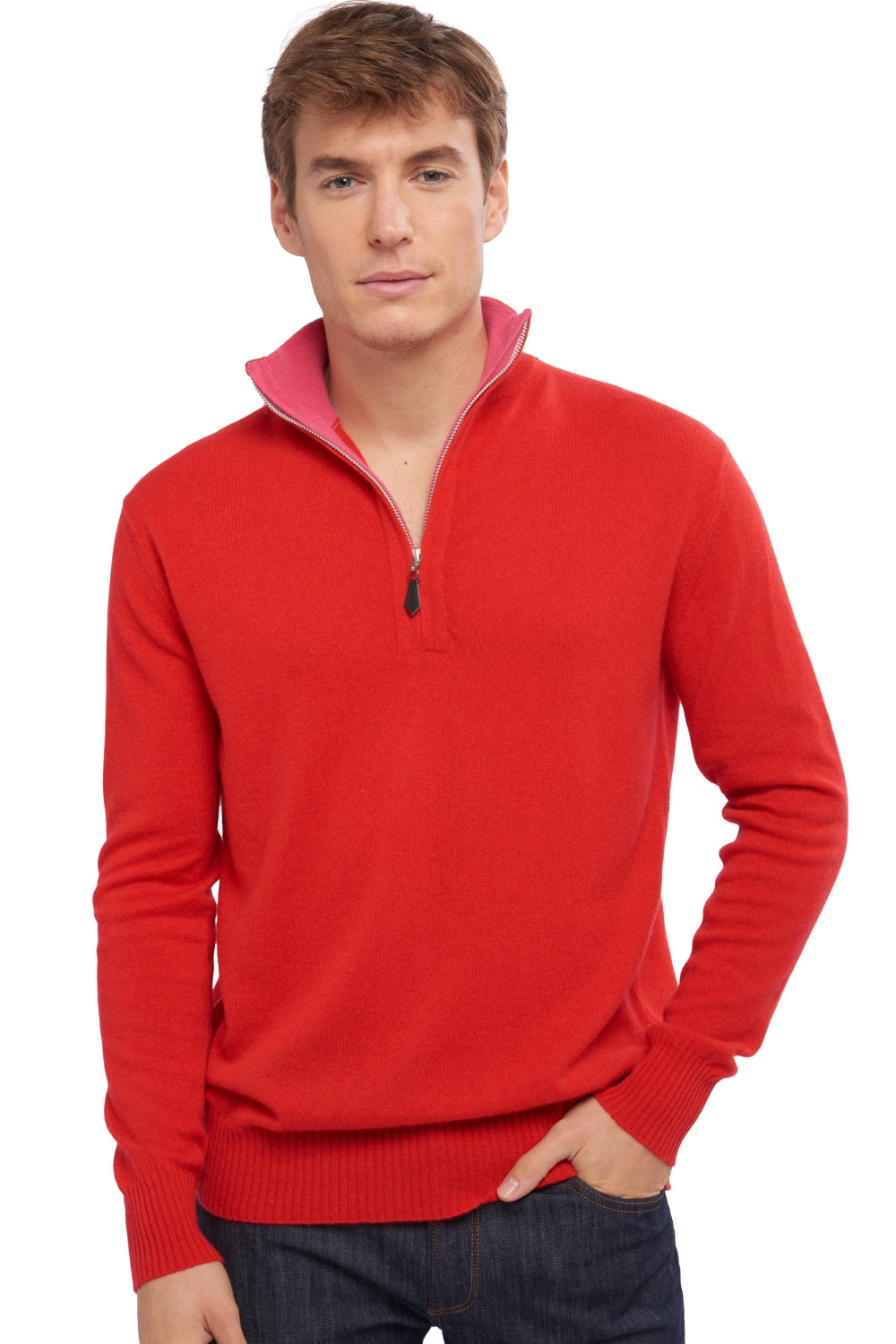 Henri in cashmere uomo - rosso / rosa shocking - Mahogany