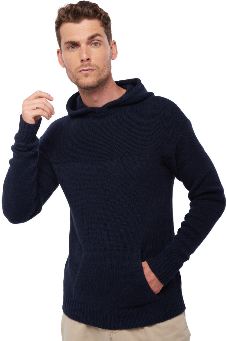 Maglione in yak, 100% Yak, uomo, cappuccio, taglio dritto, maniche lunghe, pesante / 6 fili e +, jersey, Mahogany