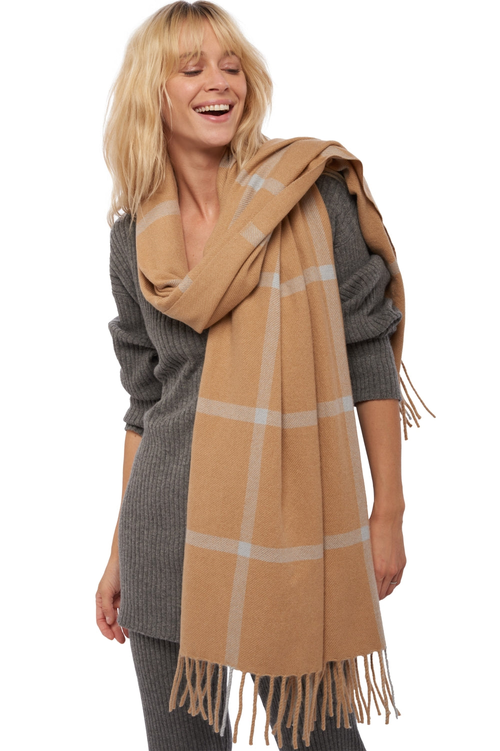 Scialle in cashmere, 100% Cashmere, unisex, righe, normale / 2 e 4 fili, tessuto spesso, Mahogany