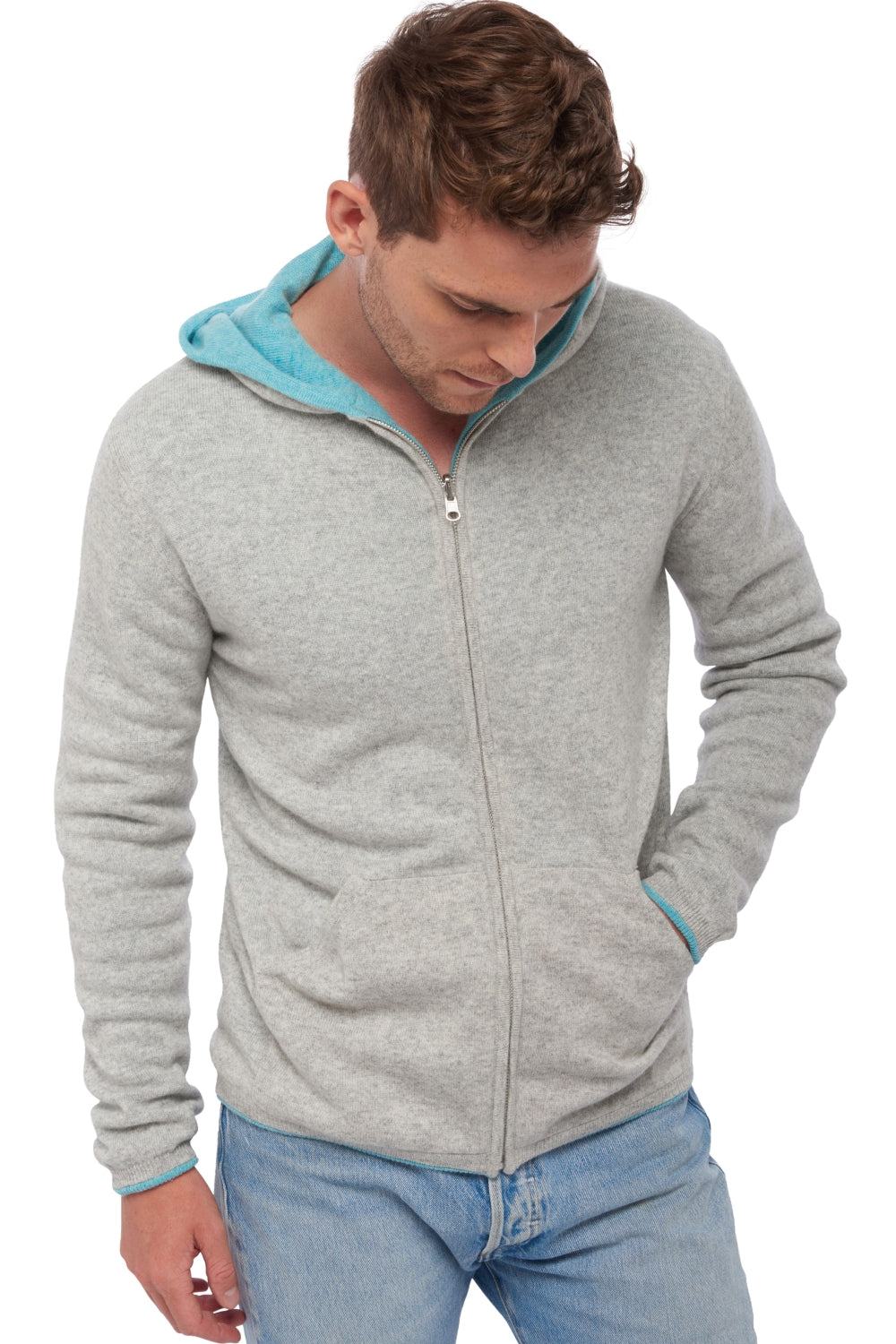 Carson in cashmere uomo - flanella chiné / piscina - Mahogany