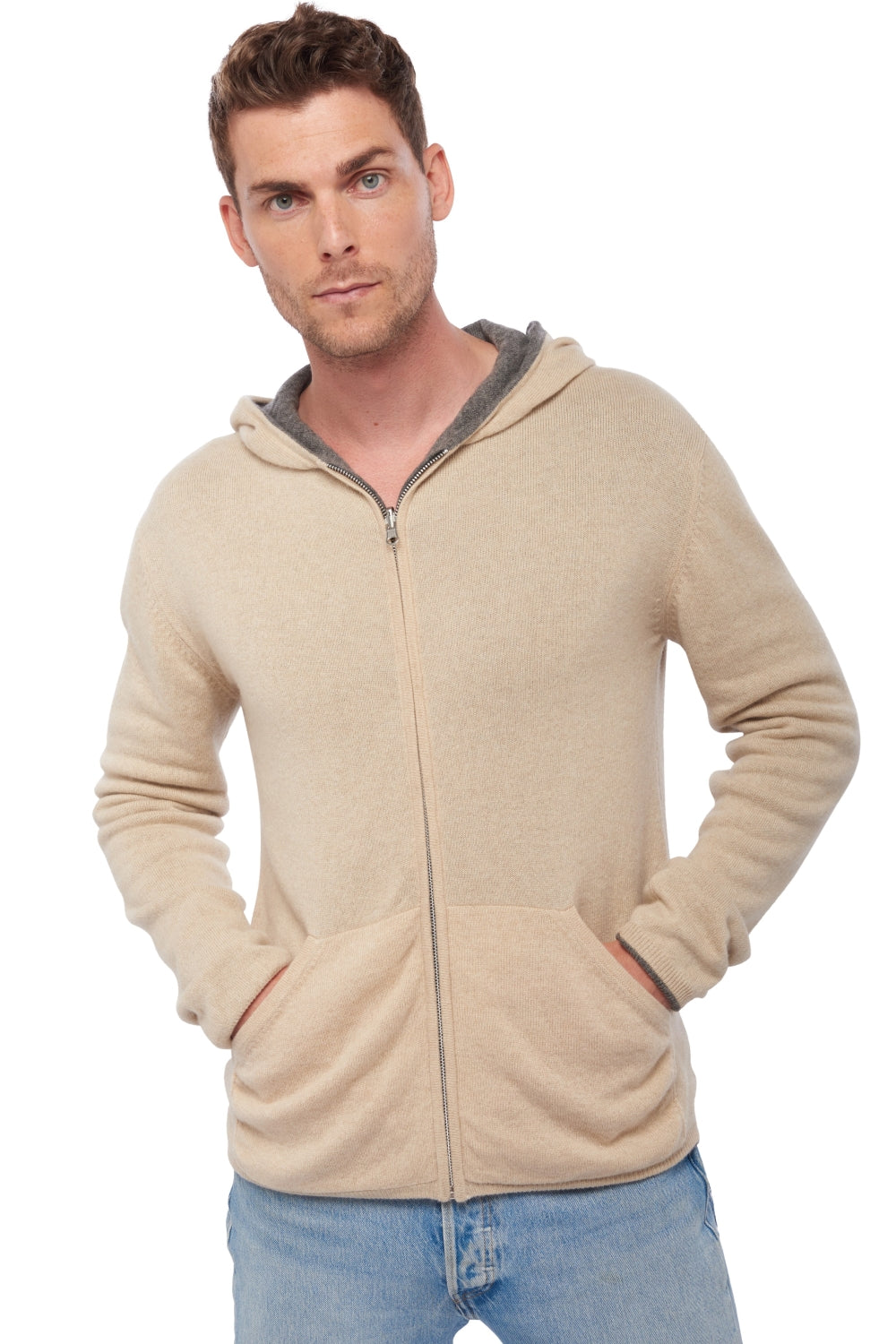 Carson in cashmere uomo - marmotta chiné / beige naturale - Mahogany