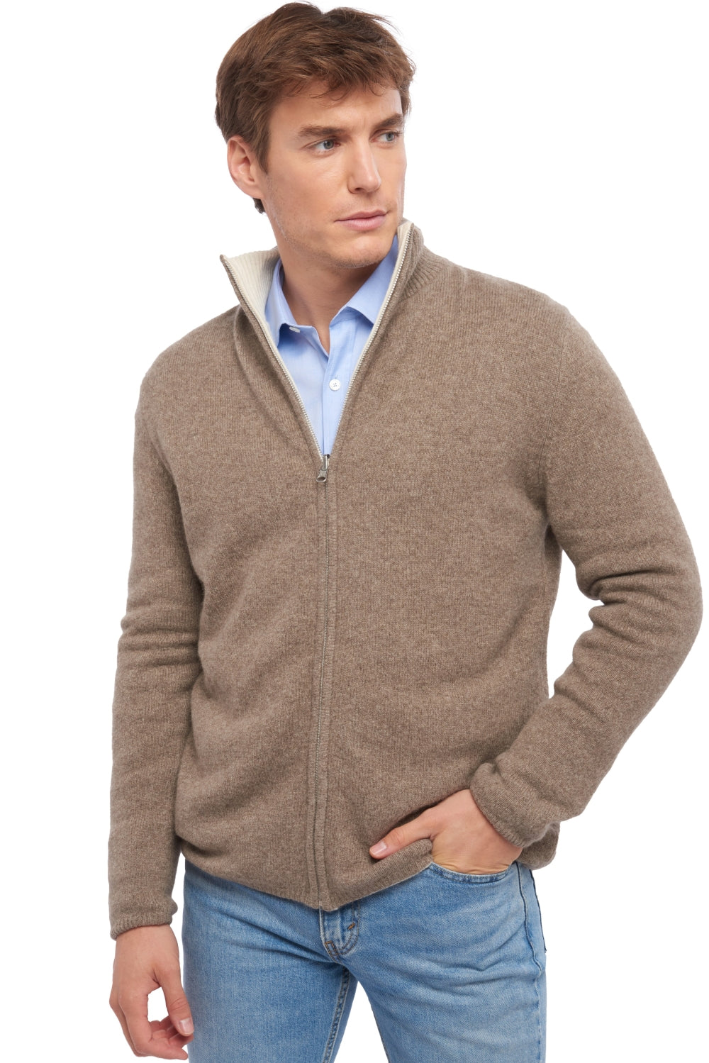 Vincent in cashmere e yak uomo - marmotta naturale / natural écru - Mahogany