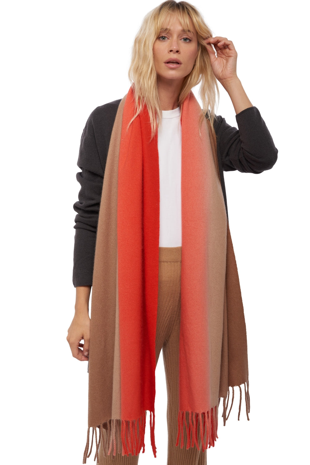 Vaasa in cashmere misto - bloody orange / cammello chiné - Mahogany