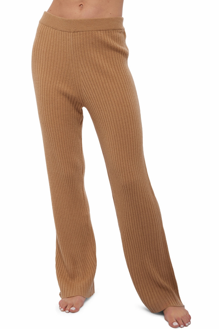 Pantalone in cashmere, 100% Cashmere, donna, taglio dritto, fine, a coste, Mahogany