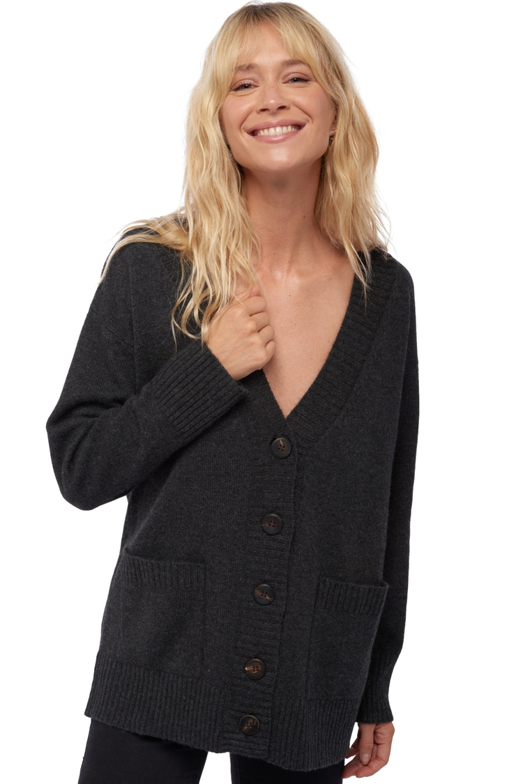 Cardigan in cashmere, 100% Cashmere, donna, collo a V, chiusura con bottoni, taglio oversize, maniche lunghe, normale / 2 e 4 fili, maglia normale, Mahogany