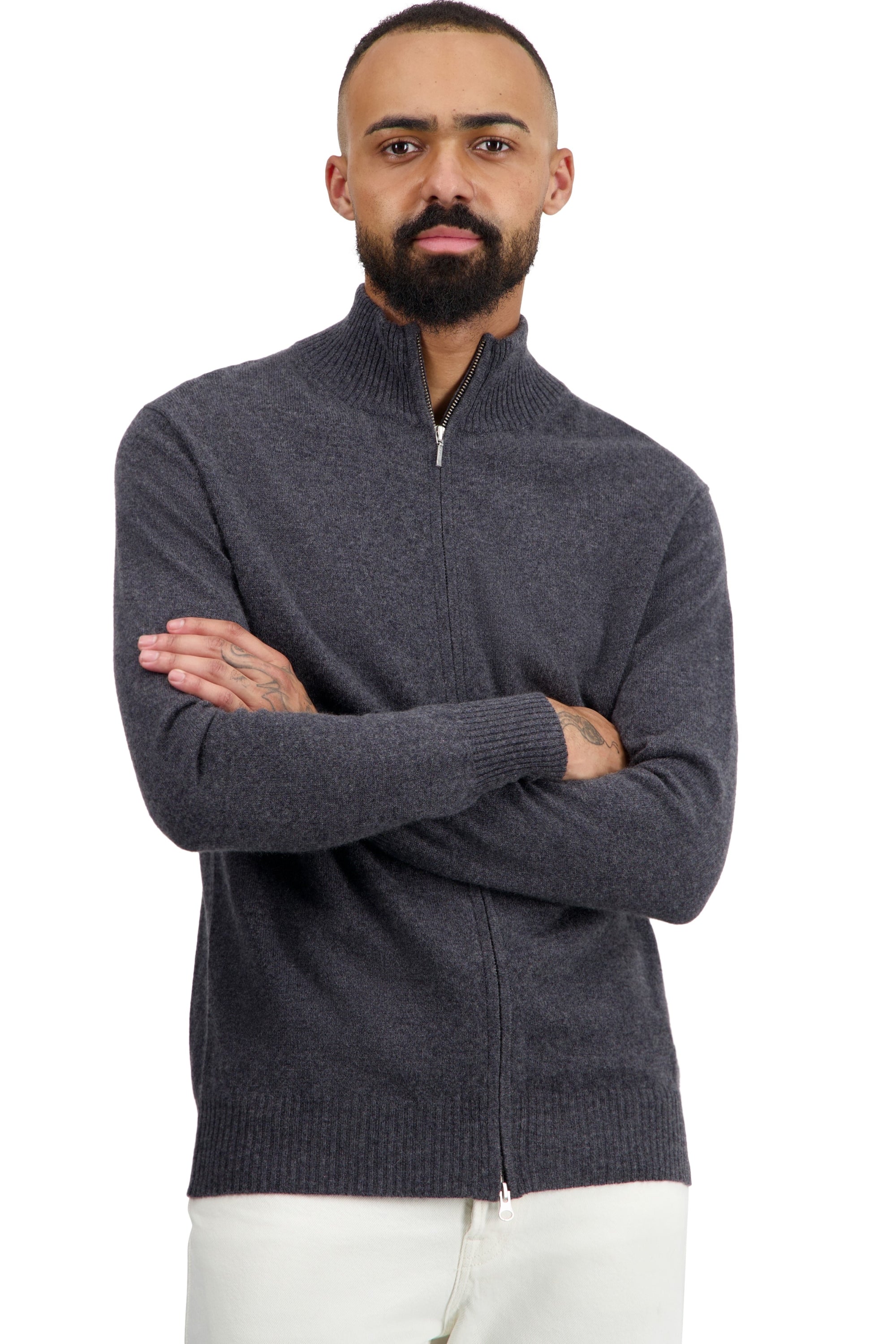 Thobias in cashmere uomo - grey melange - Mahogany