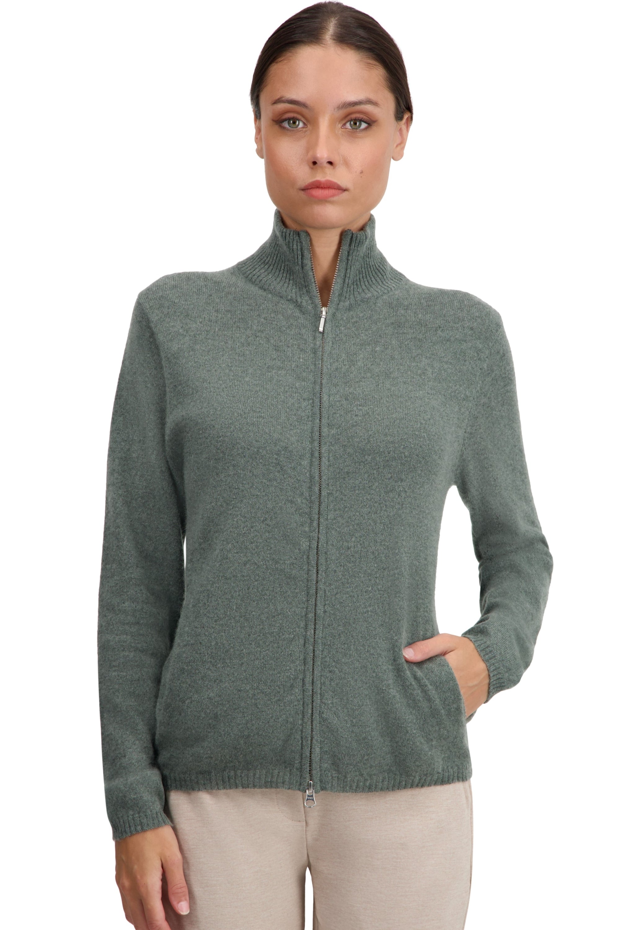 Thames in cashmere donna - military green - Mahogany
