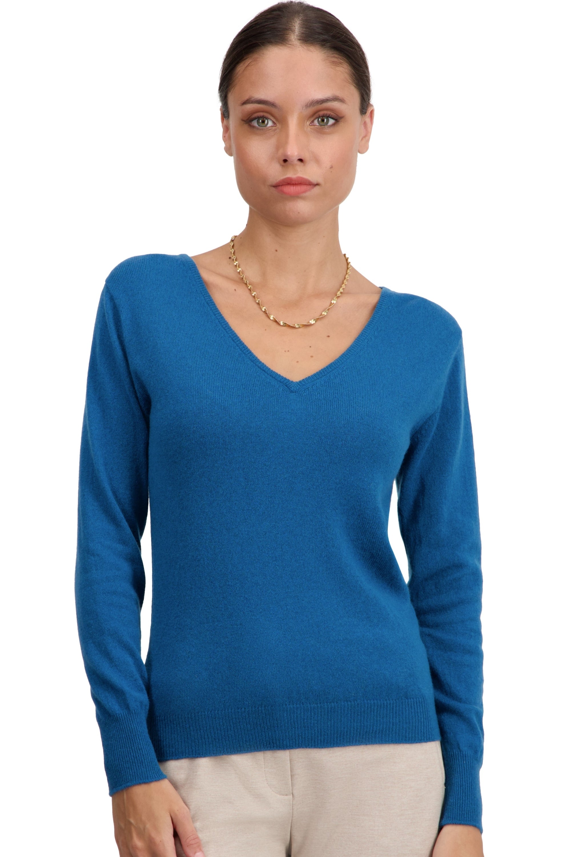 Maglione in cashmere, 100% cashmere, donna, scollo a V, vestibilità dritta, maniche lunghe, normale / 2 e 4 fili, maglia normale, Mahogany