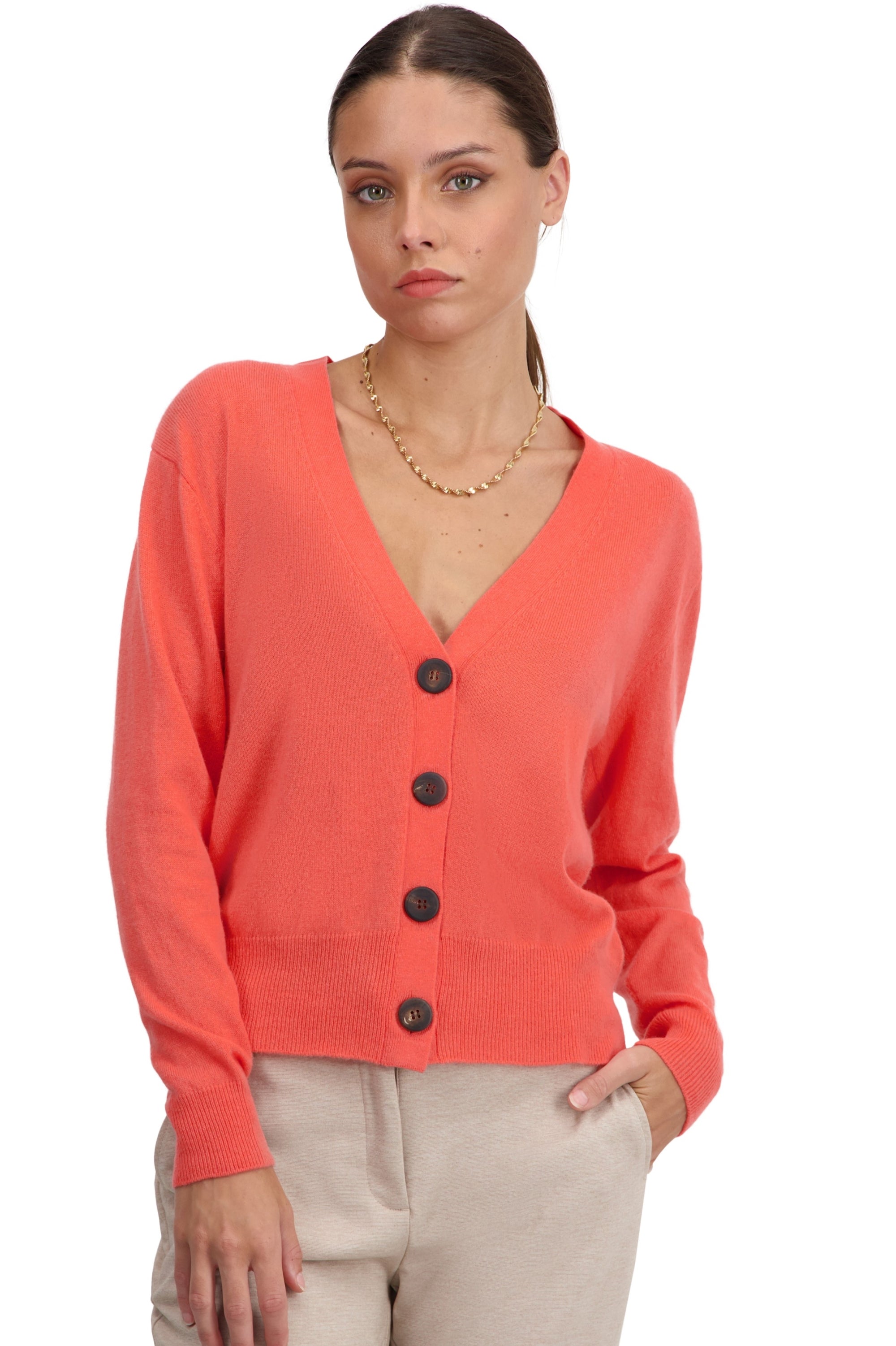 Talitha in cashmere donna - corallo luminoso - Mahogany