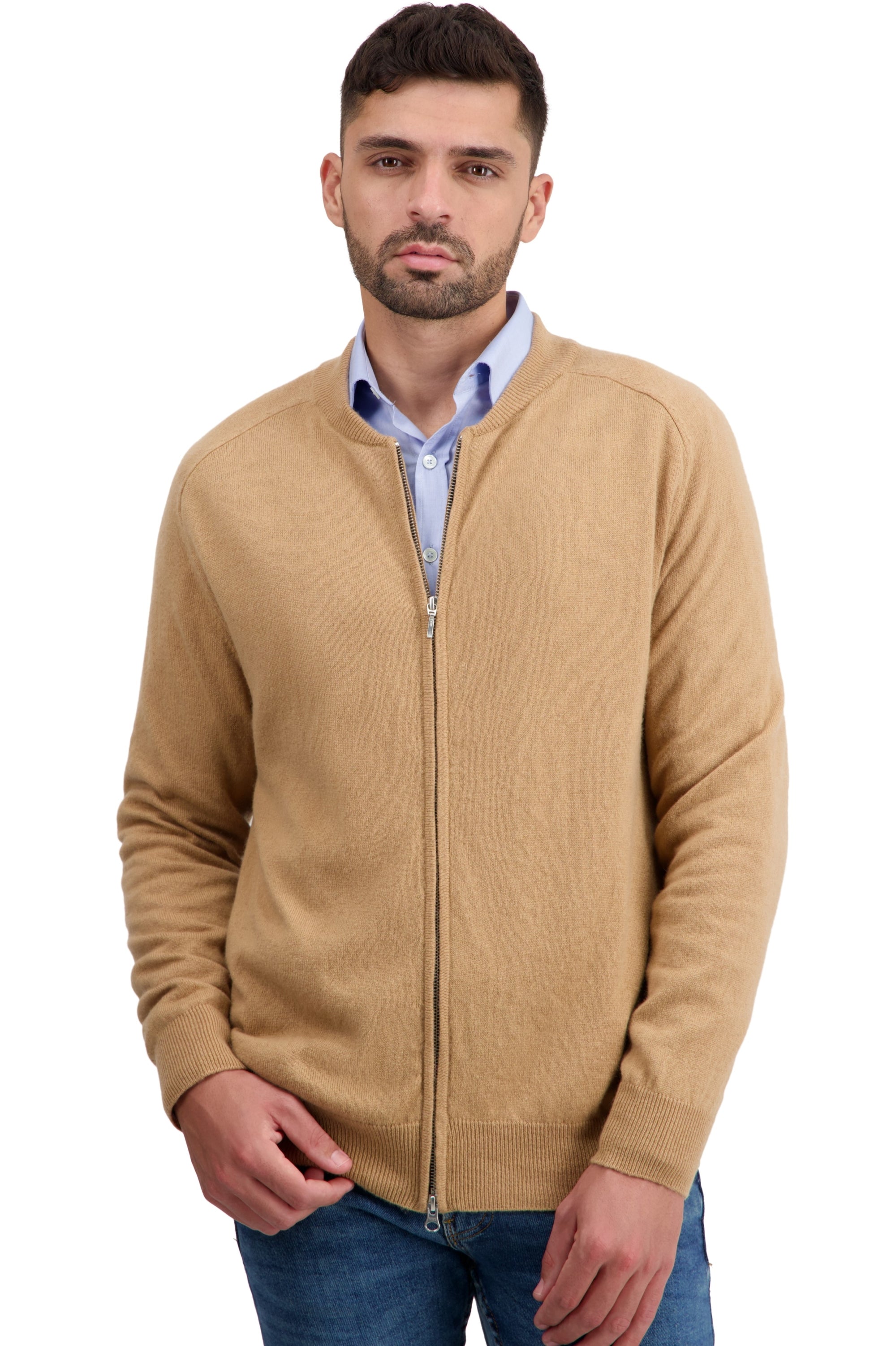 Cardigan in cashmere, 100% cashmere, uomo, collo rotondo, chiusura zip, taglio dritto, maniche lunghe, normale / 2 e 4 fili, maglia normale, Mahogany