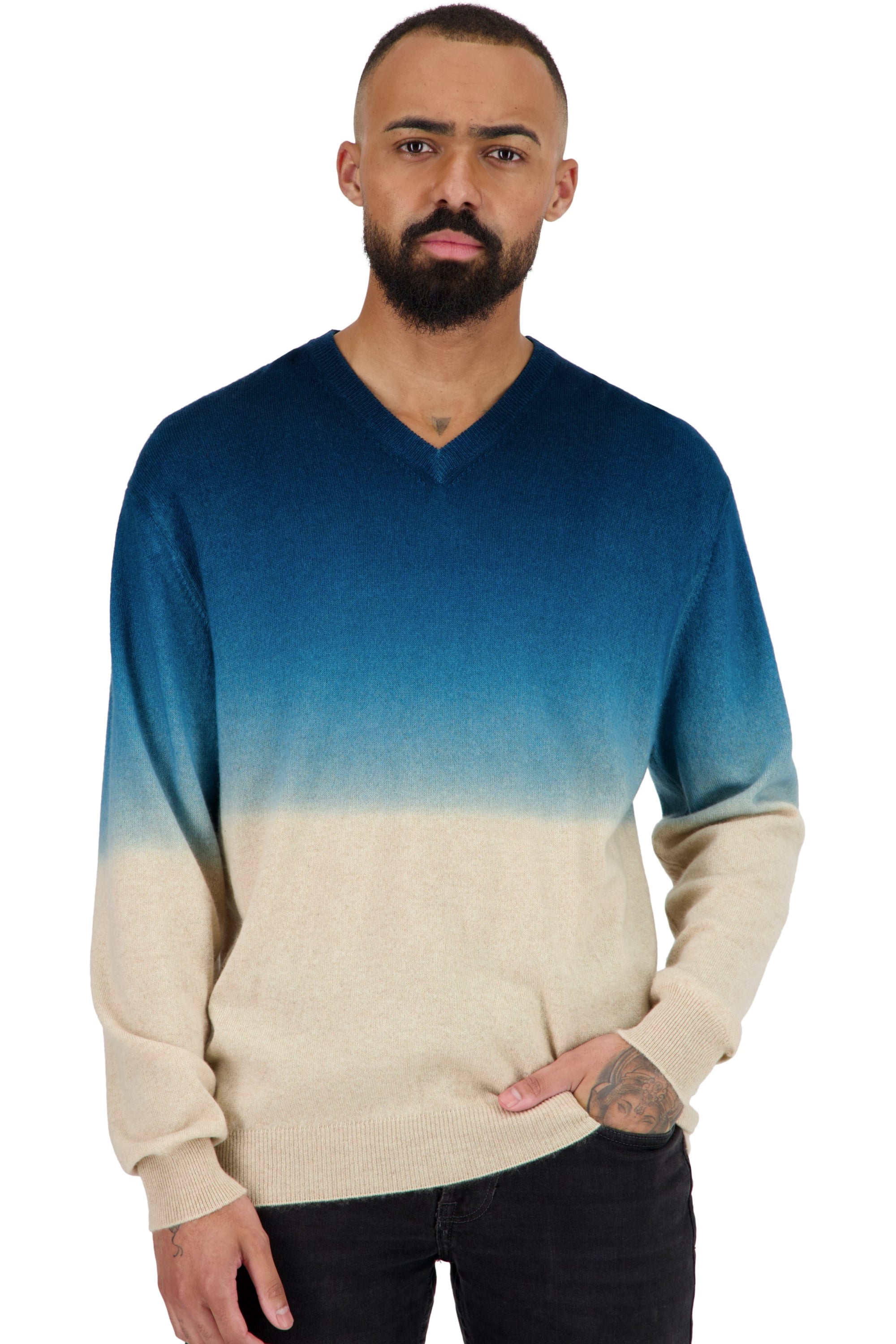 Telaviv in cashmere uomo - natural beige / blu anatra - Mahogany