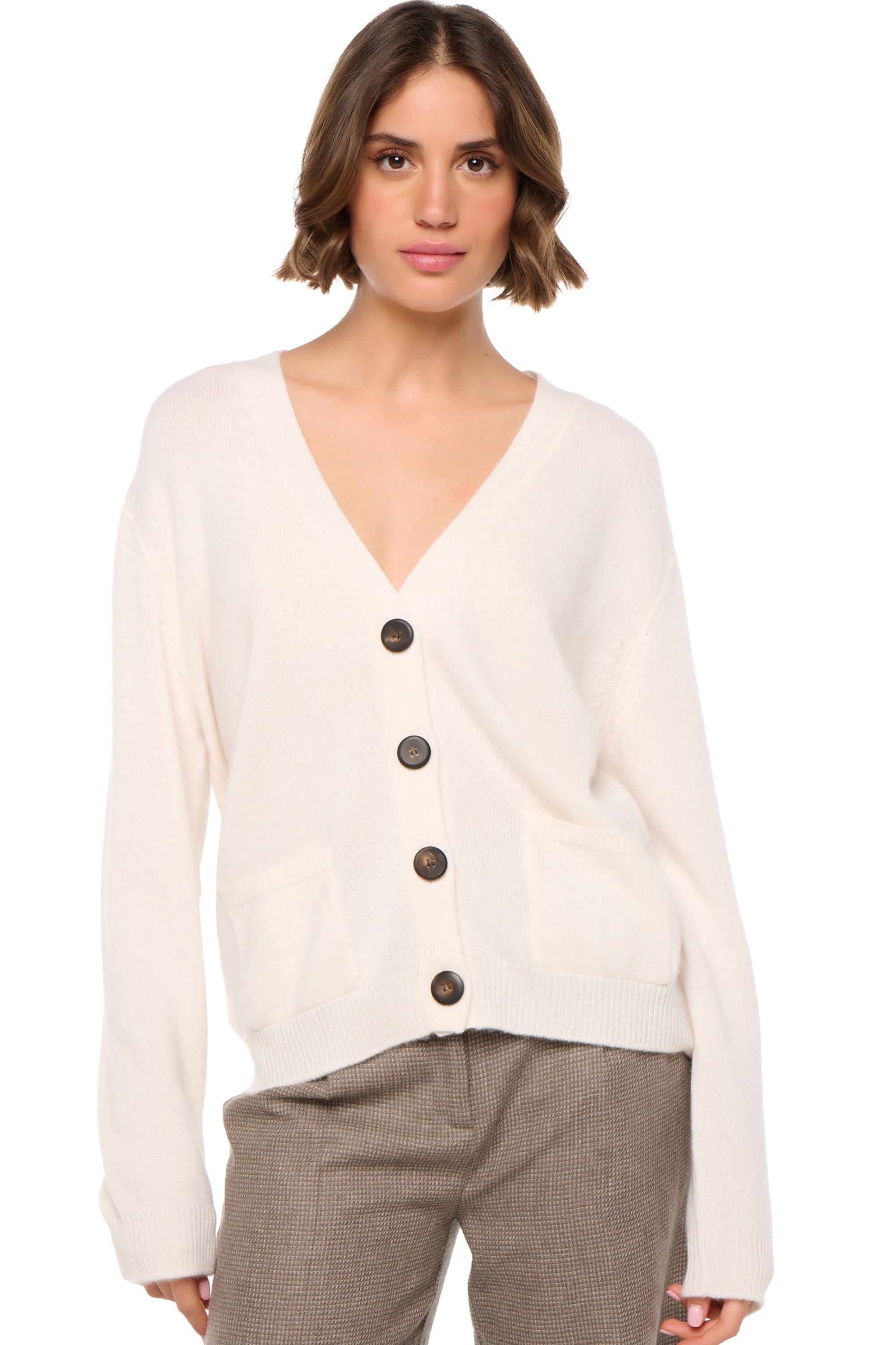 Cardigan in cashmere, 100% cashmere, donna, collo a V, chiusura con bottoni, taglio dritto, maniche lunghe, normale / 2 e 4 fili, lavoro a maglia normale, Mahogany