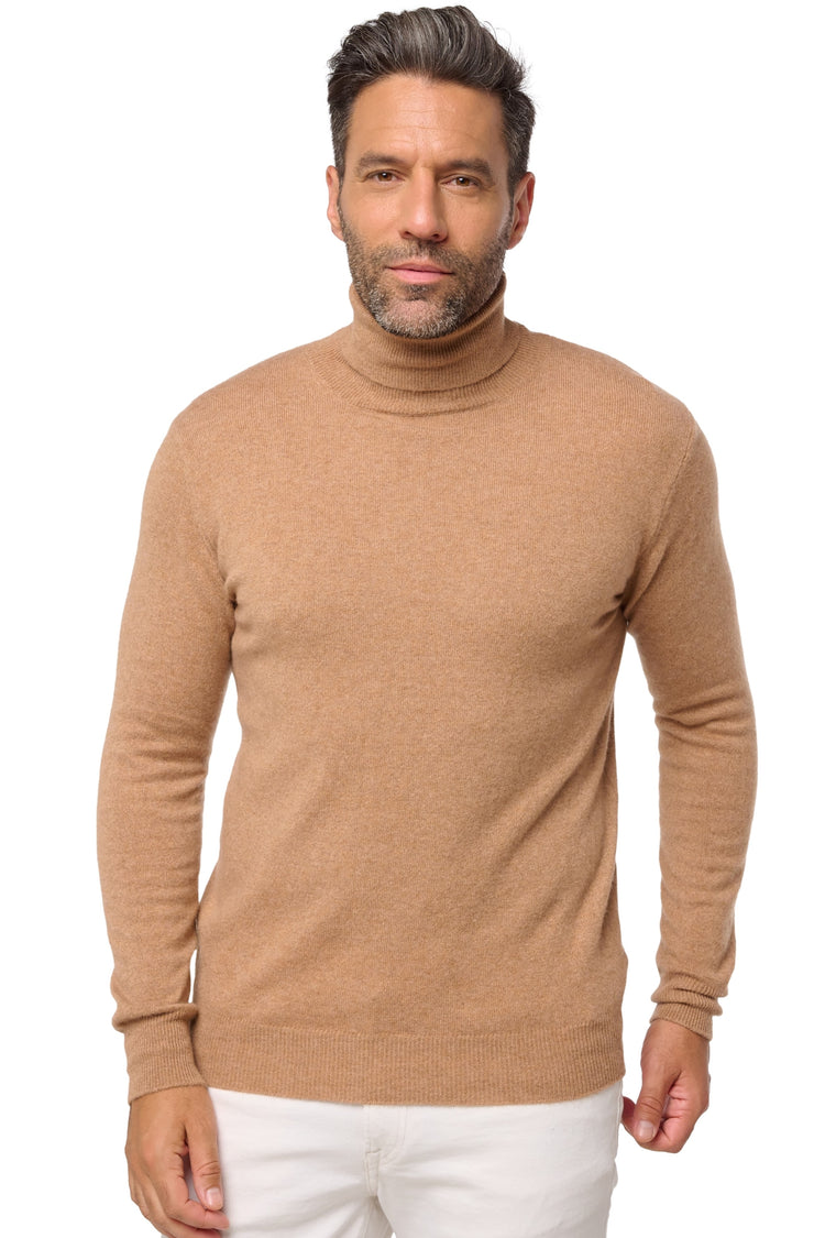 Maglione in cashmere, 100% cashmere, uomo, collo a lupetto, taglio dritto, maniche lunghe, normale / 2 e 4 fili, maglia normale, Mahogany