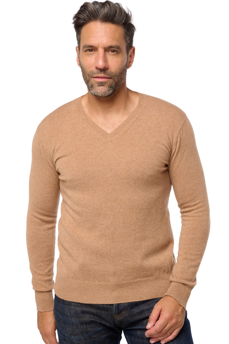 Maglione in cashmere, 100% Cashmere, uomo, scollo a V, taglio dritto, maniche lunghe, normale / 2 e 4 fili, maglia normale, Mahogany