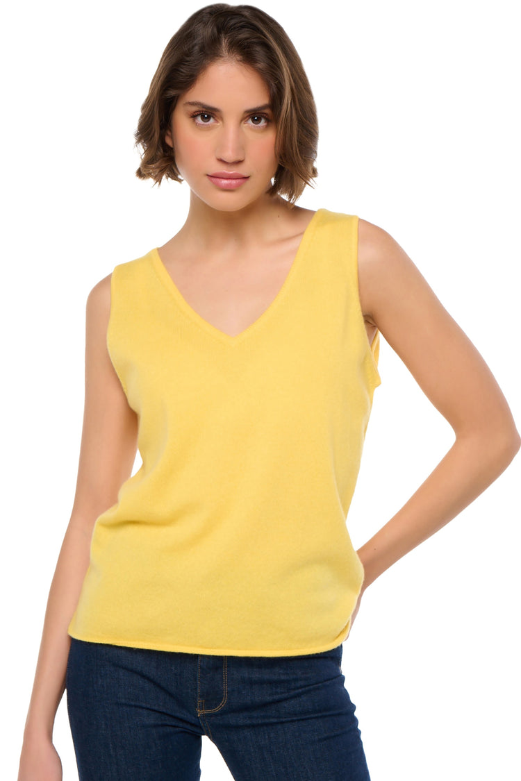 Maglione in cashmere, 100% cashmere, donna, collo a V, taglio dritto, senza maniche, fine, , Mahogany