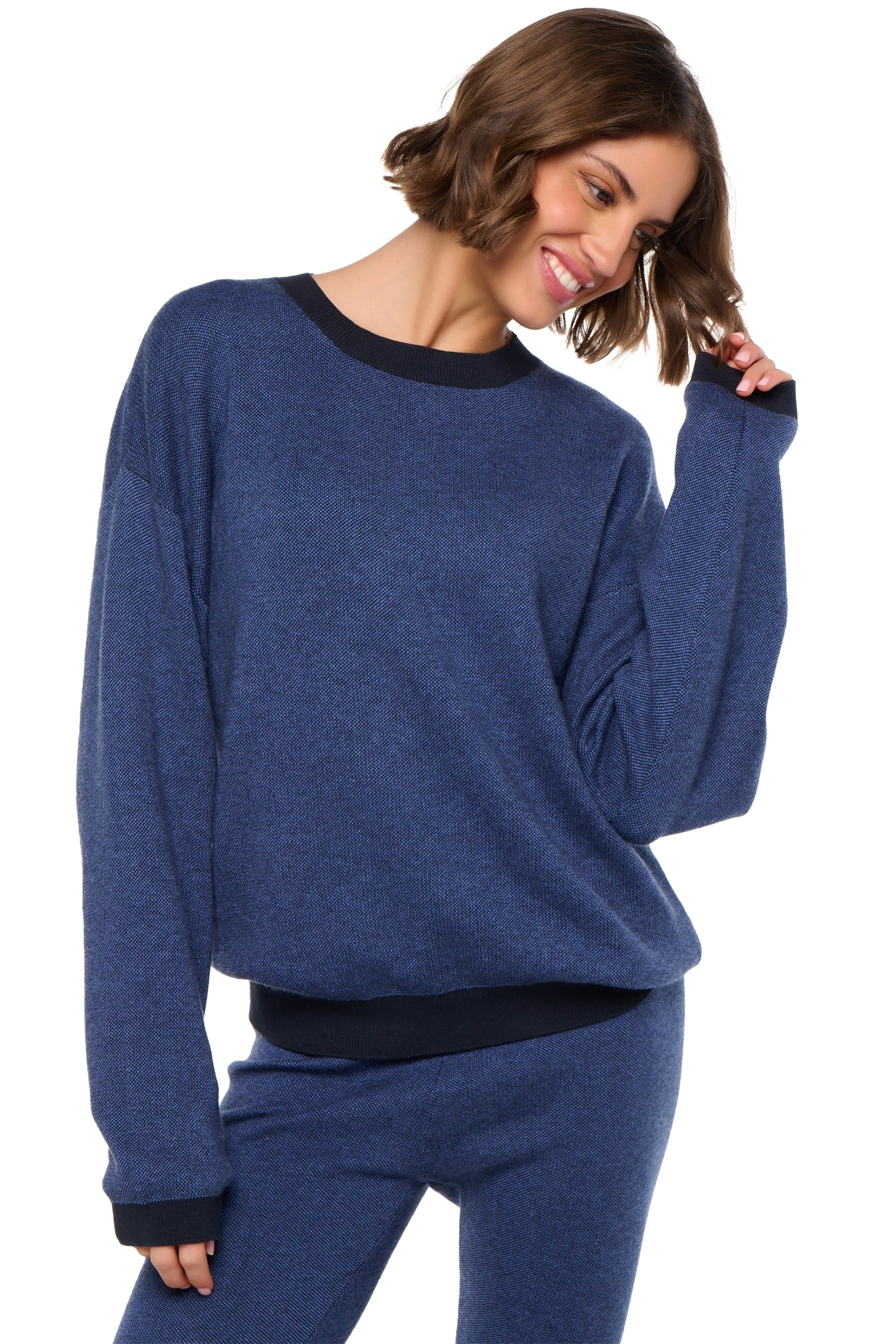 Stormie in cashmere e cotone da donna - blu / nero chiné - Mahogany