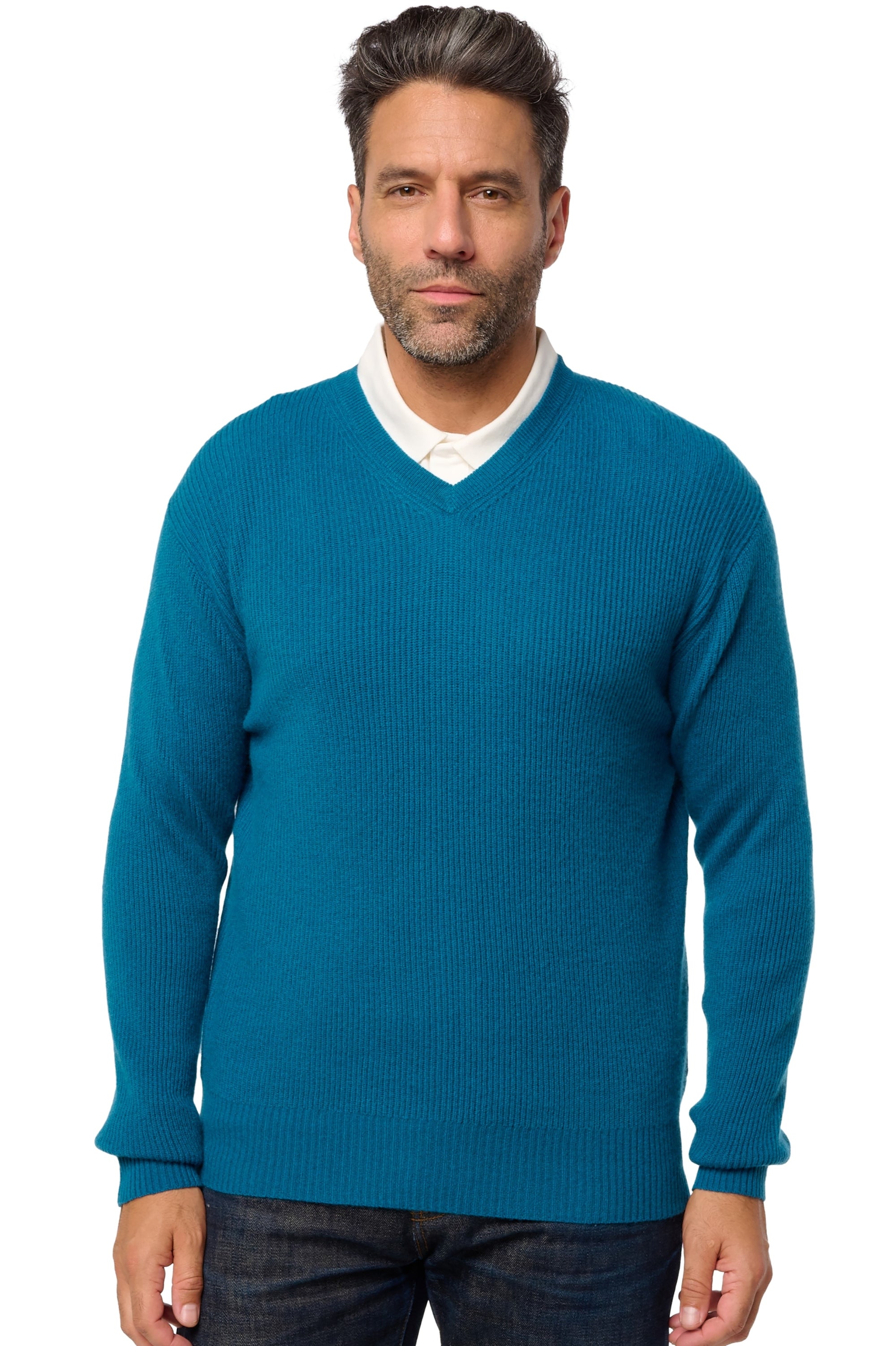 Maglione in cashmere, 100% Cashmere, uomo, scollo a V, taglio dritto, maniche lunghe, normale / 2 e 4 fili, maglia normale, Mahogany