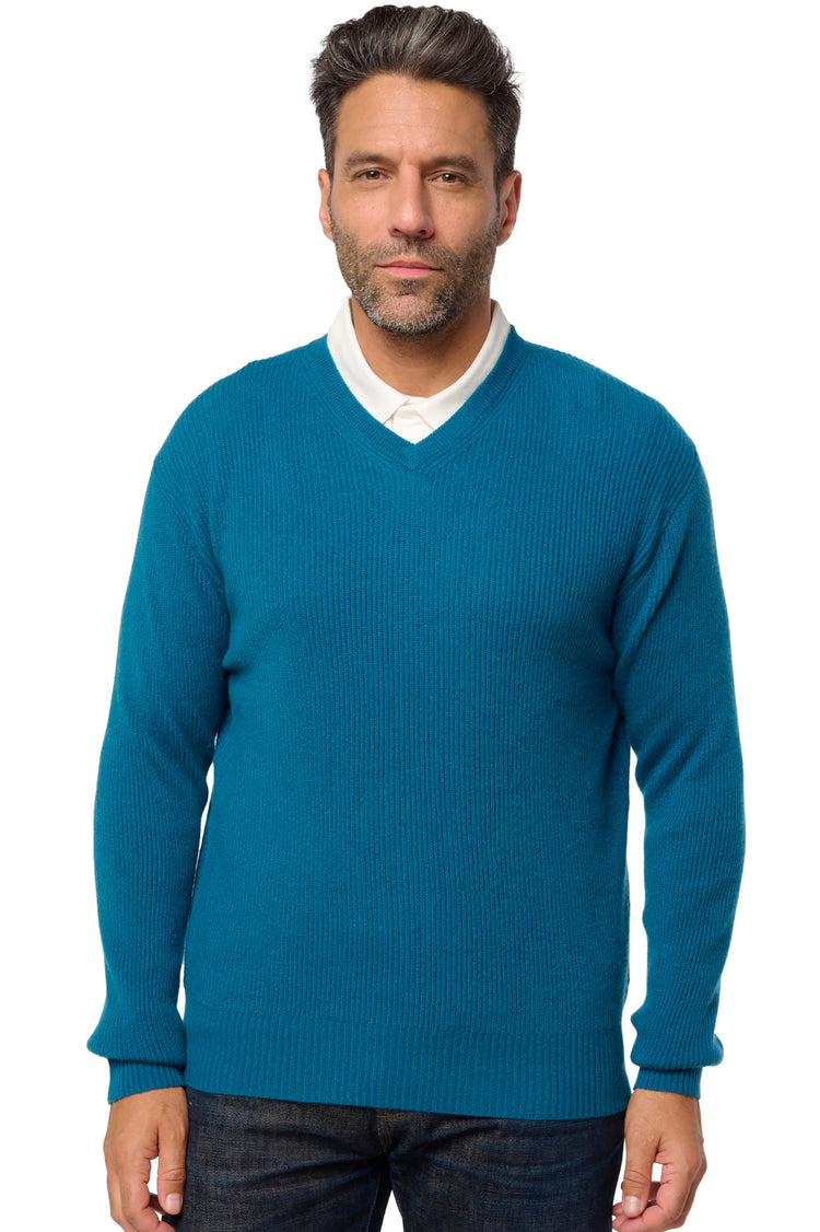 Maglione in cashmere, 100% Cashmere, uomo, scollo a V, taglio dritto, maniche lunghe, normale / 2 e 4 fili, maglia normale, Mahogany
