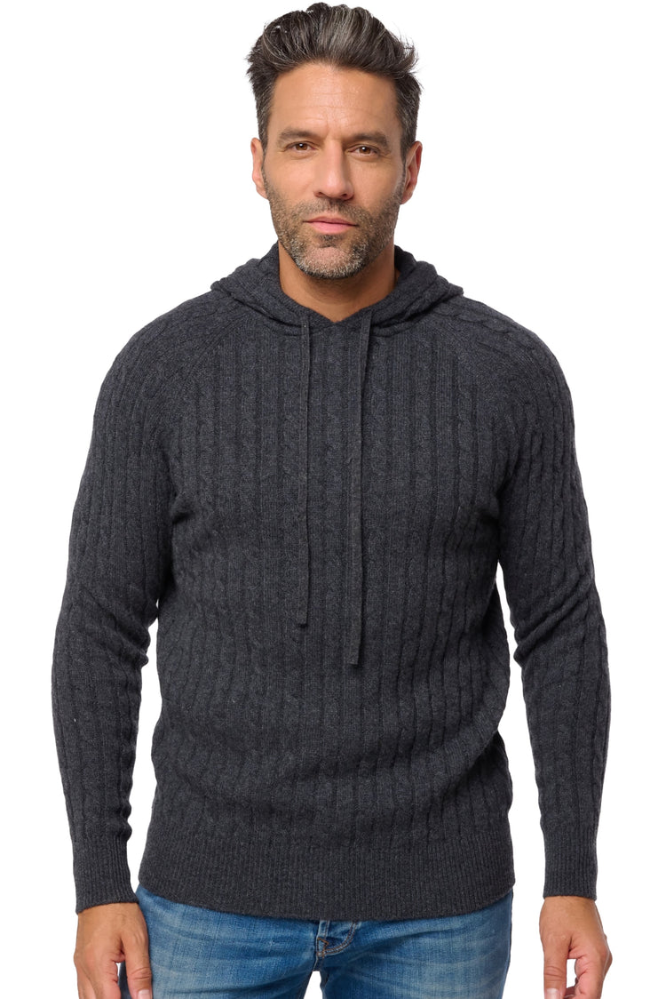 Felpa in cashmere, 100% cashmere, uomo, cappuccio, taglio dritto, maniche lunghe, normale / 2 e 4 fili, treccia, Mahogany