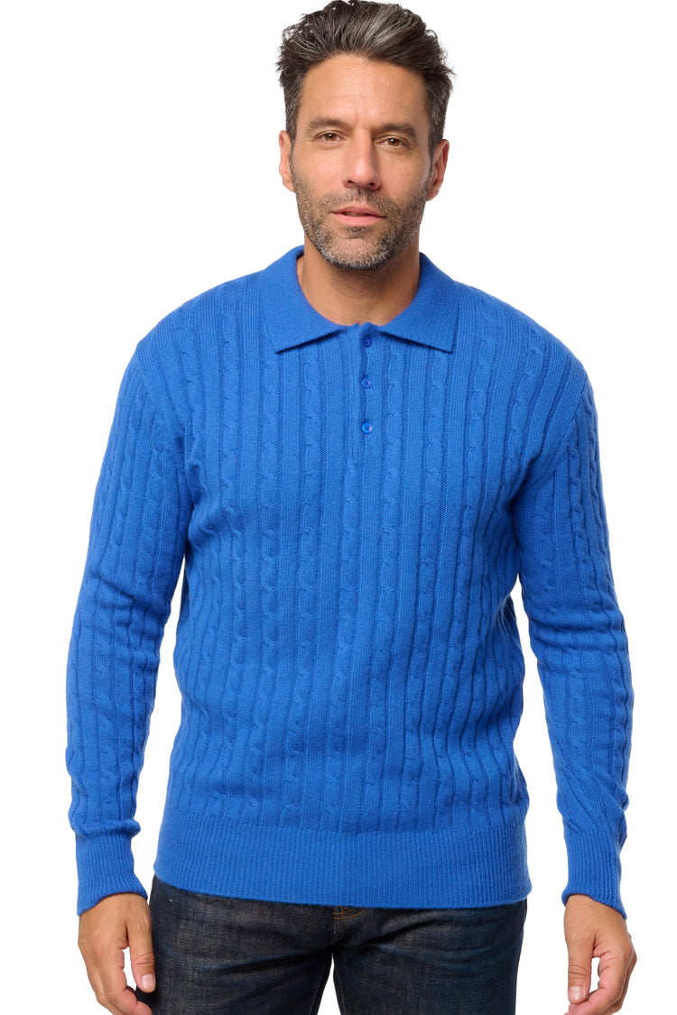 Polo in cashmere, 100% Cashmere, uomo, collo polo, chiusura a bottoni, taglio dritto, maniche lunghe, normale / 2 e 4 fili, milano, Mahogany