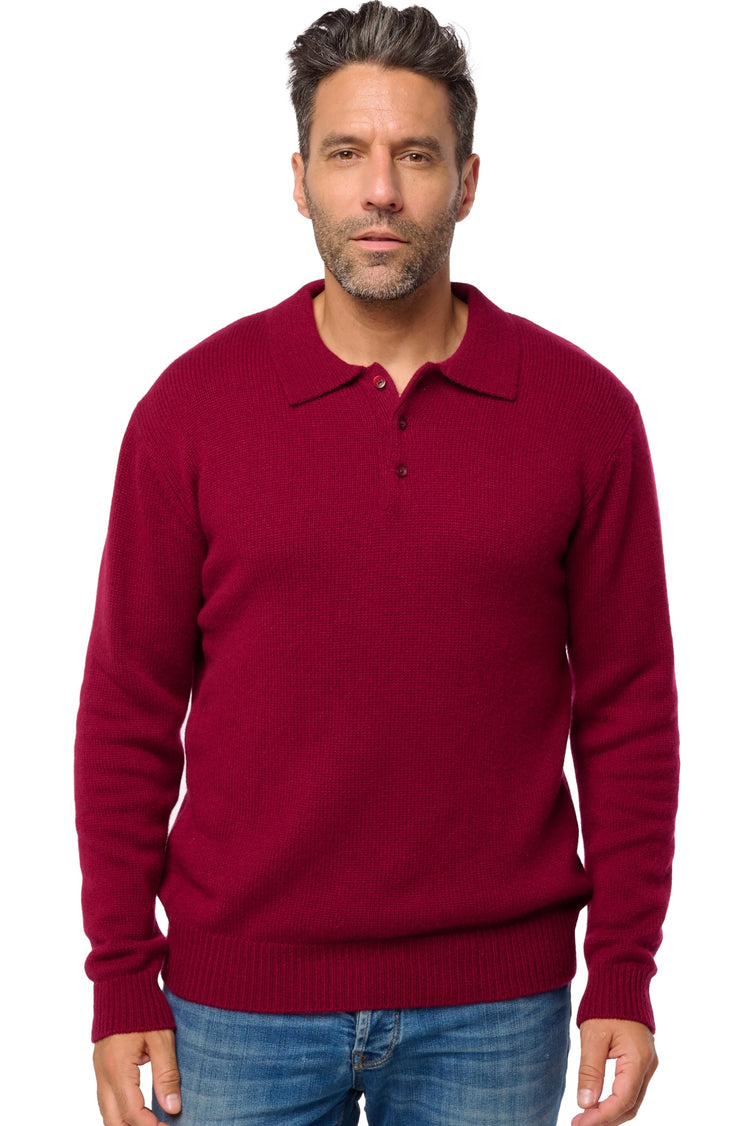 Polo in cashmere, 100% cashmere, uomo, colletto polo, chiusura a bottoni, vestibilità dritta, maniche lunghe, grossa / 6 fili e +, maglia normale, Mahogany
