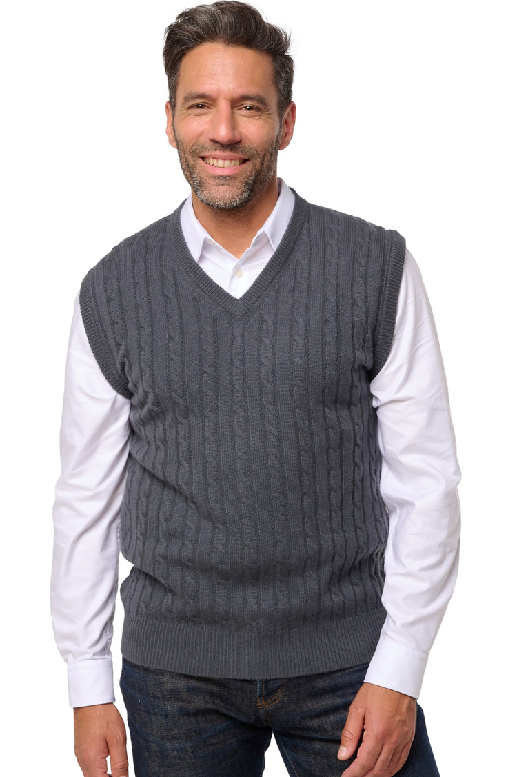 Canottiera in cashmere, 100% Cashmere, uomo, scollo a V, taglio dritto, senza maniche, normale / 2 e 4 fili, treccia, Mahogany