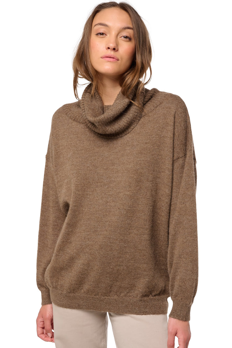 Maglione in baby alpaca, 100% Baby Alpaca, donna, collo alto, taglio dritto, maniche lunghe, normale / 2 e 4 fili, maglia normale, Mahogany