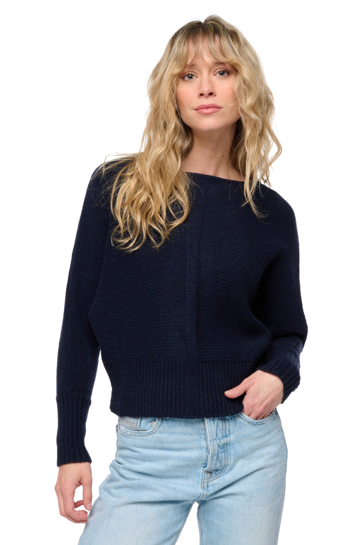 Maglione in yak, 100% Yak, donna, collo a barca, taglio oversize, maniche lunghe, grossa / 6 fili e +, , Mahogany