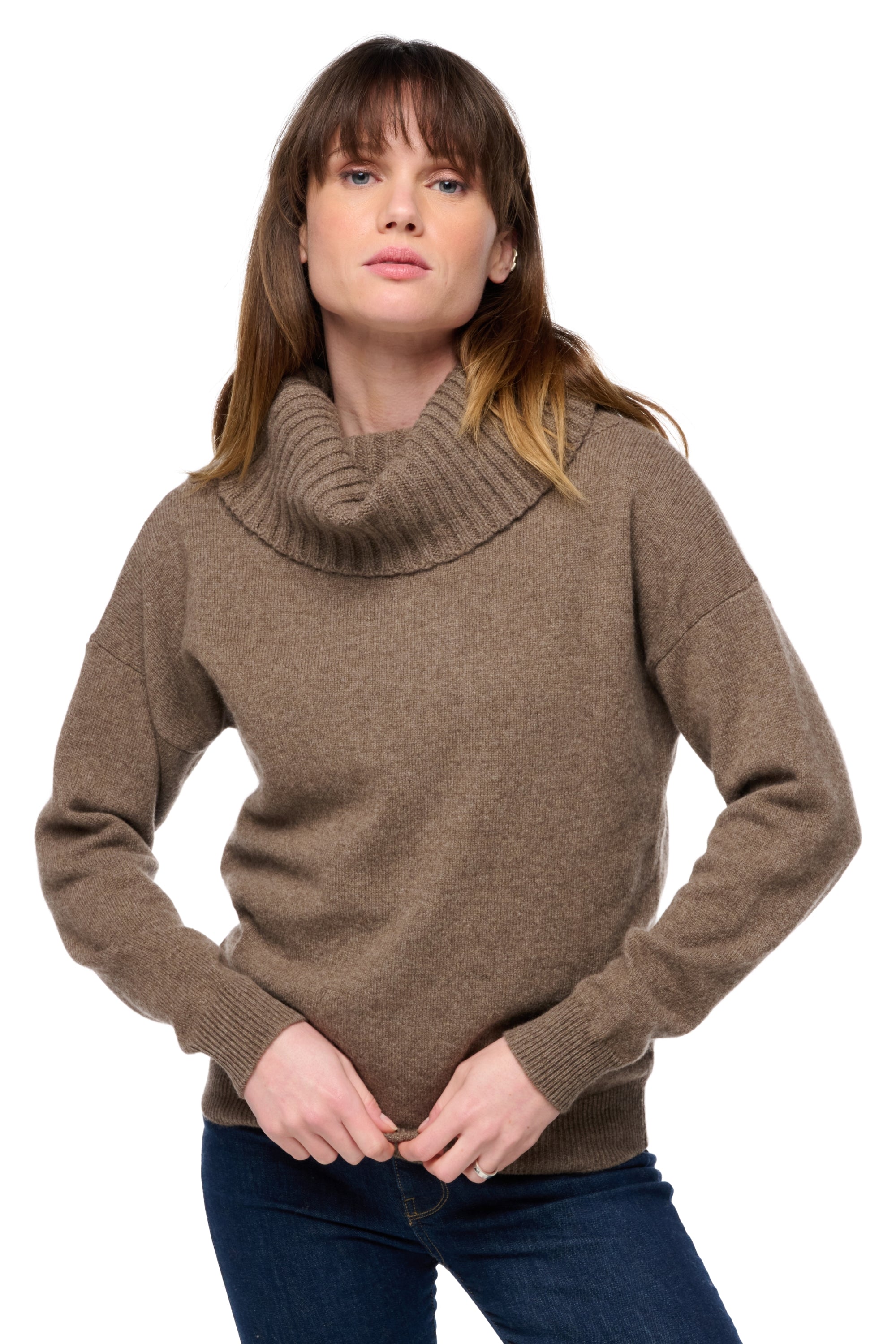 Maglione in yak, 100% yak, donna, collo dolcevita, taglio dritto, maniche lunghe, normale / 2 e 4 fili, Mahogany