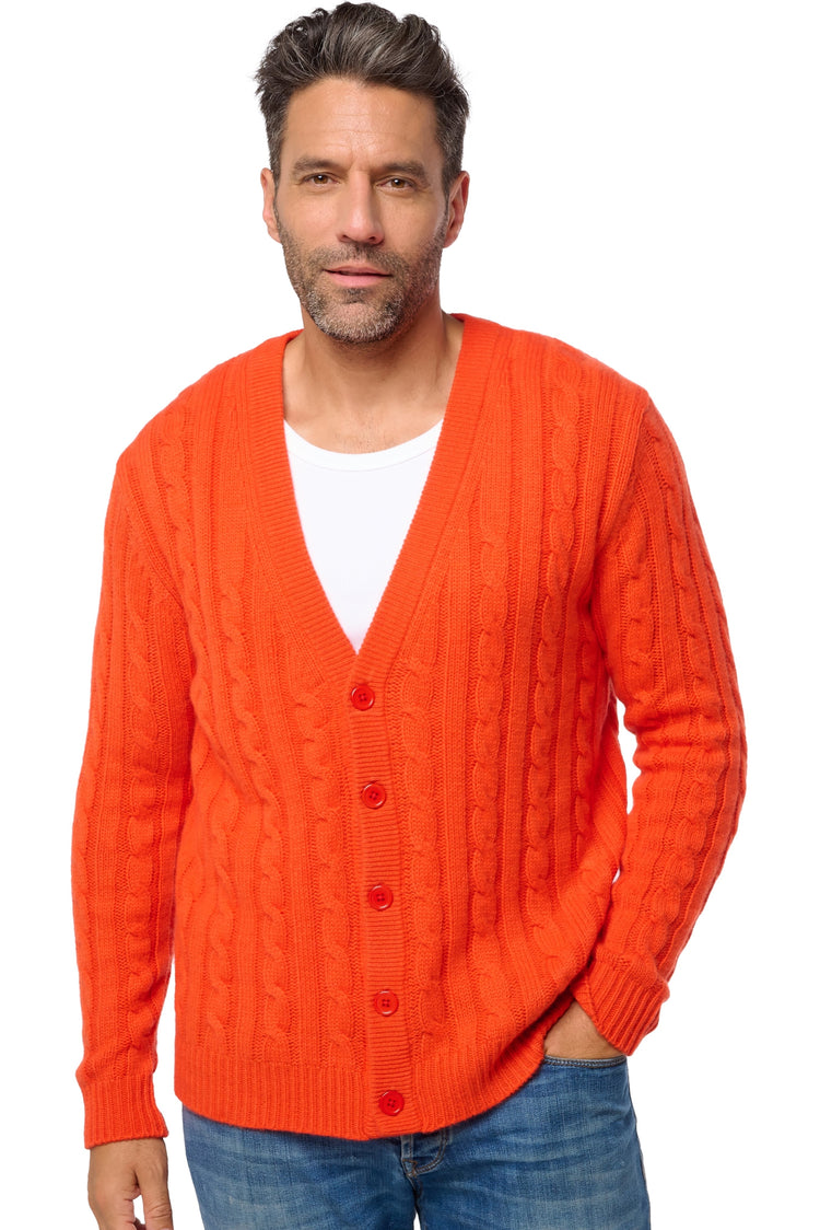 Cardigan in cashmere, 100% Cashmere, uomo, scollo a V, chiusura a bottoni, taglio dritto, maniche lunghe, spesso / 6 fili e +, treccia, Mahogany