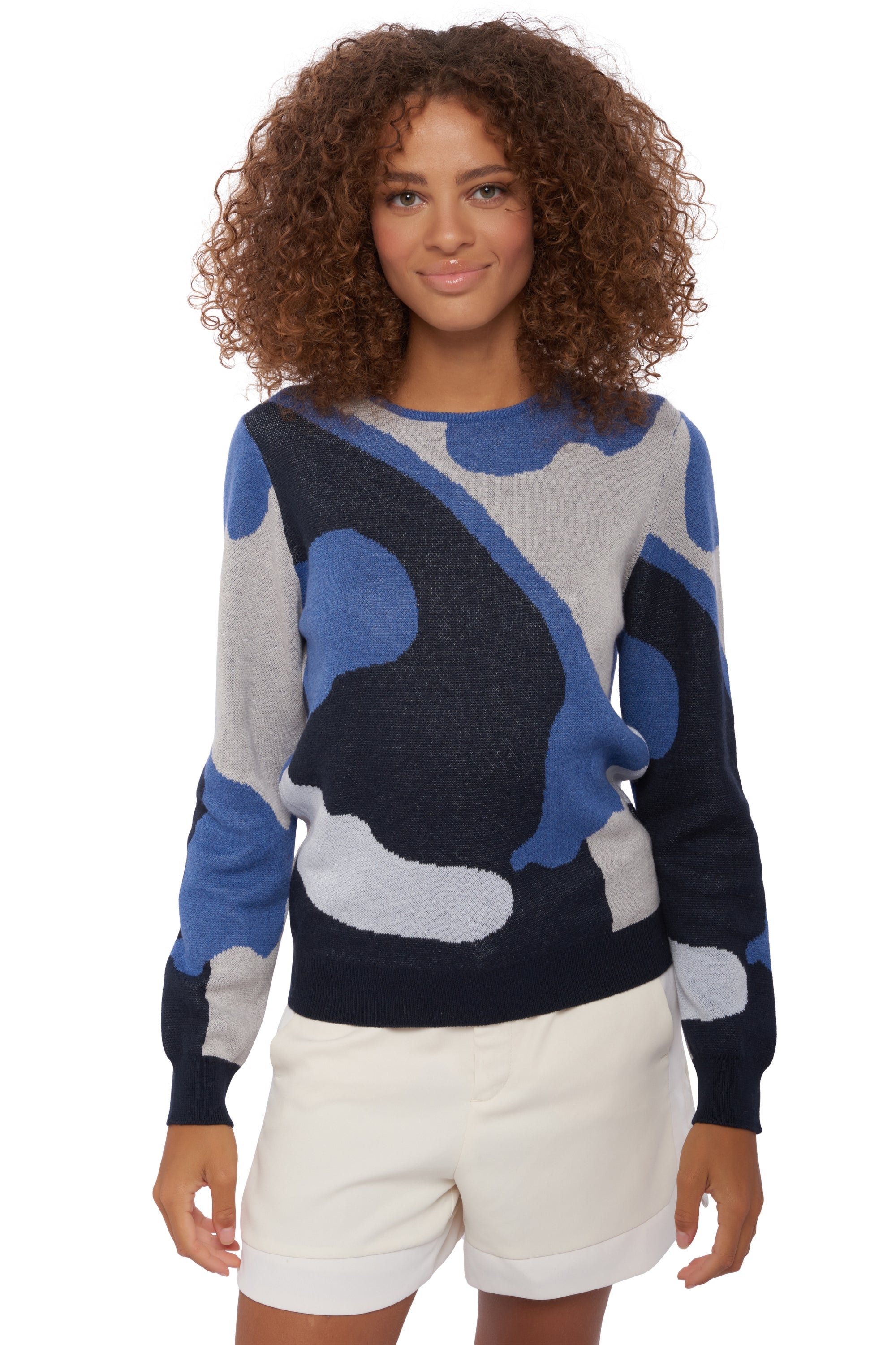 Felpa in cashmere e cotone, 85% Cotone / 15% Cashmere, donna, girocollo, maniche lunghe, mimetico, Mahogany