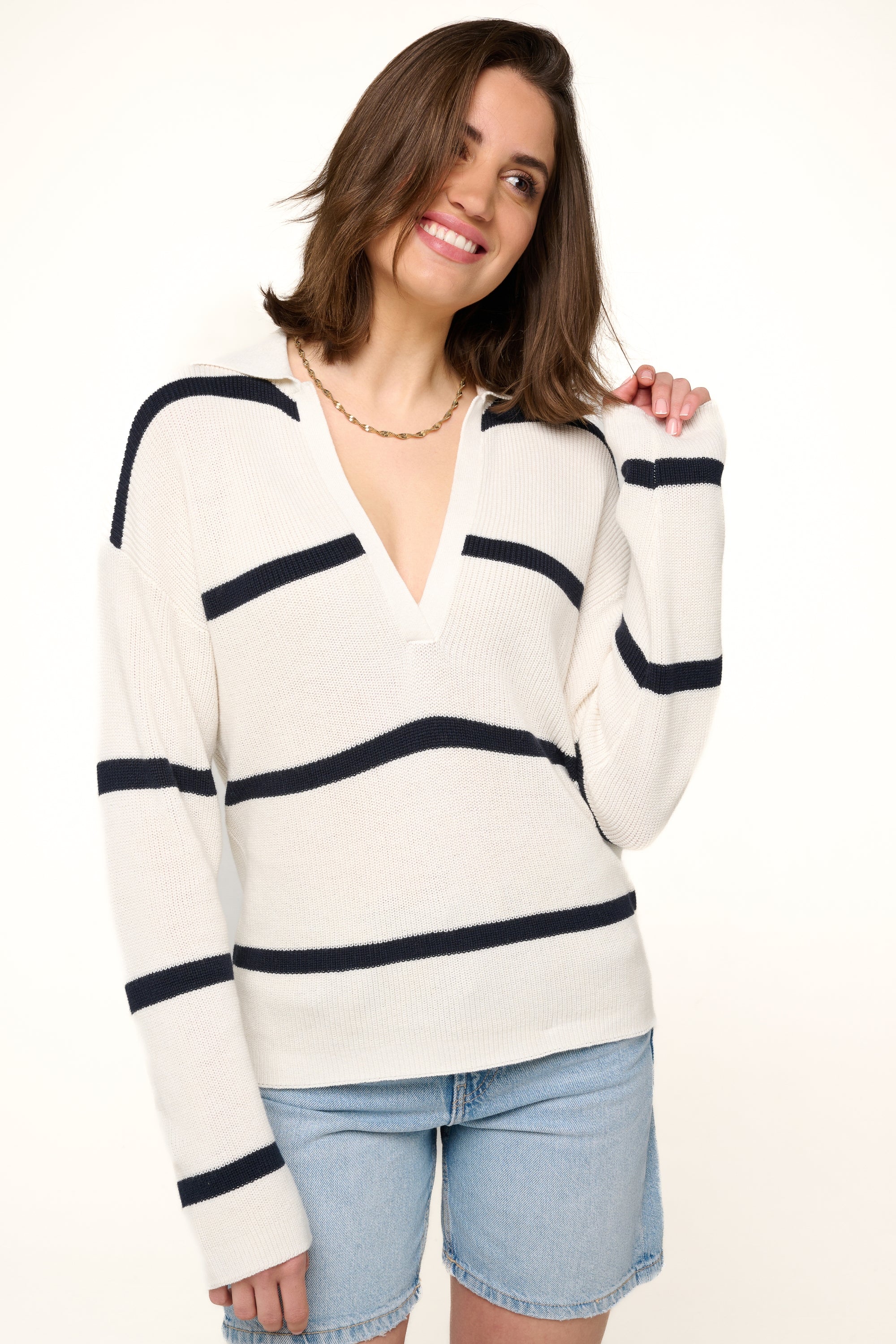Rhea in cashmere e cotone donna - ivory / navy - Mahogany