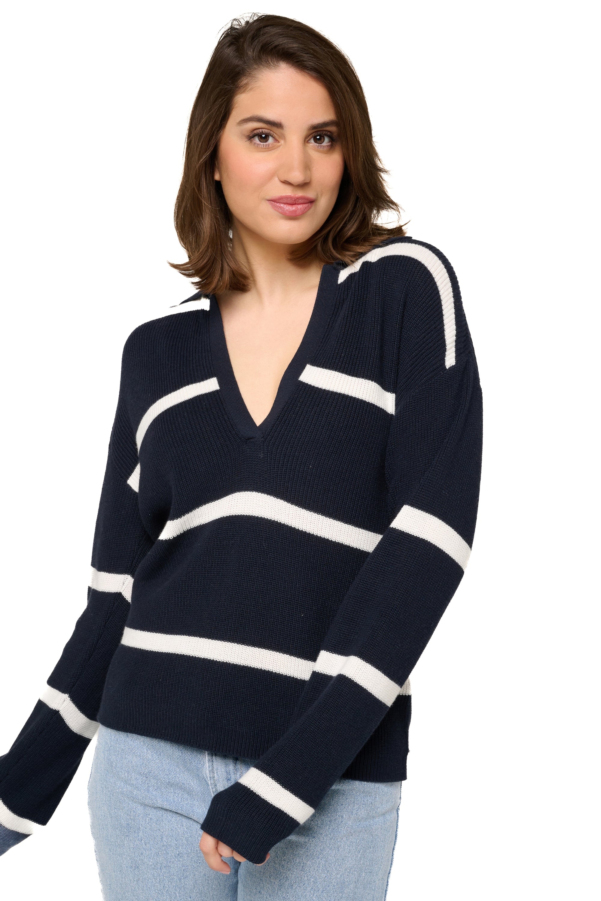 Rhea in cashmere e cotone donna - navy / ivory - Mahogany