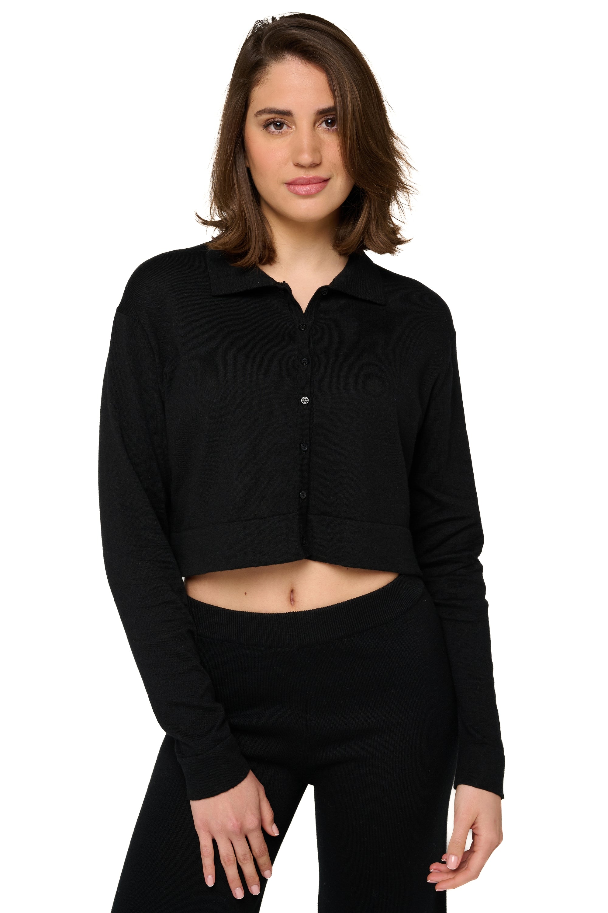 Maglione in cashmere e cotone, 85% cotone / 15% cashmere, donna, collo, chiusura a bottoni, maniche lunghe, fine, , Mahogany