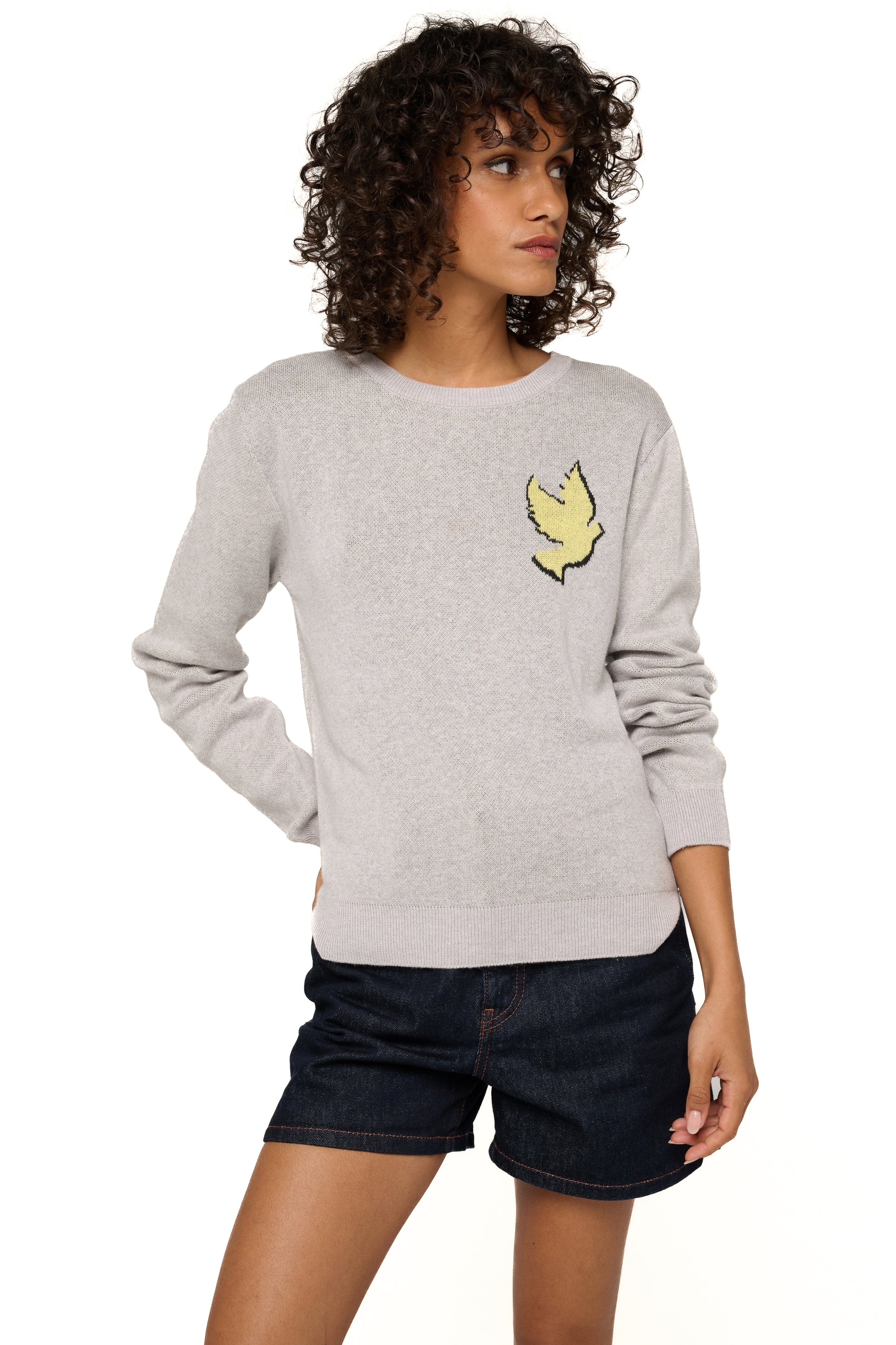 Pull in cashmere e cotone, 85% Cotone / 15% Cashmere, donna, girocollo, maniche lunghe, animalier, Mahogany