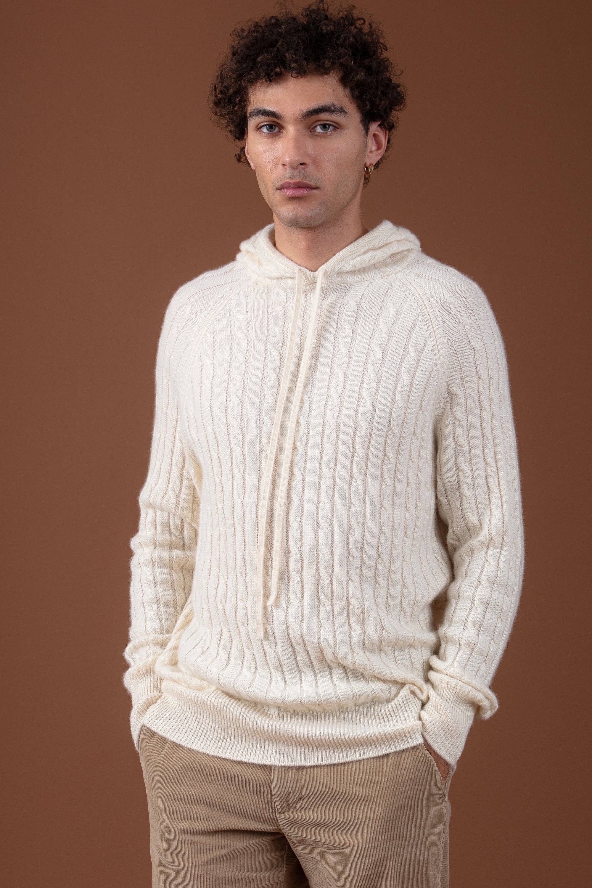 Detroit in cashmere da uomo - natural écru - Mahogany