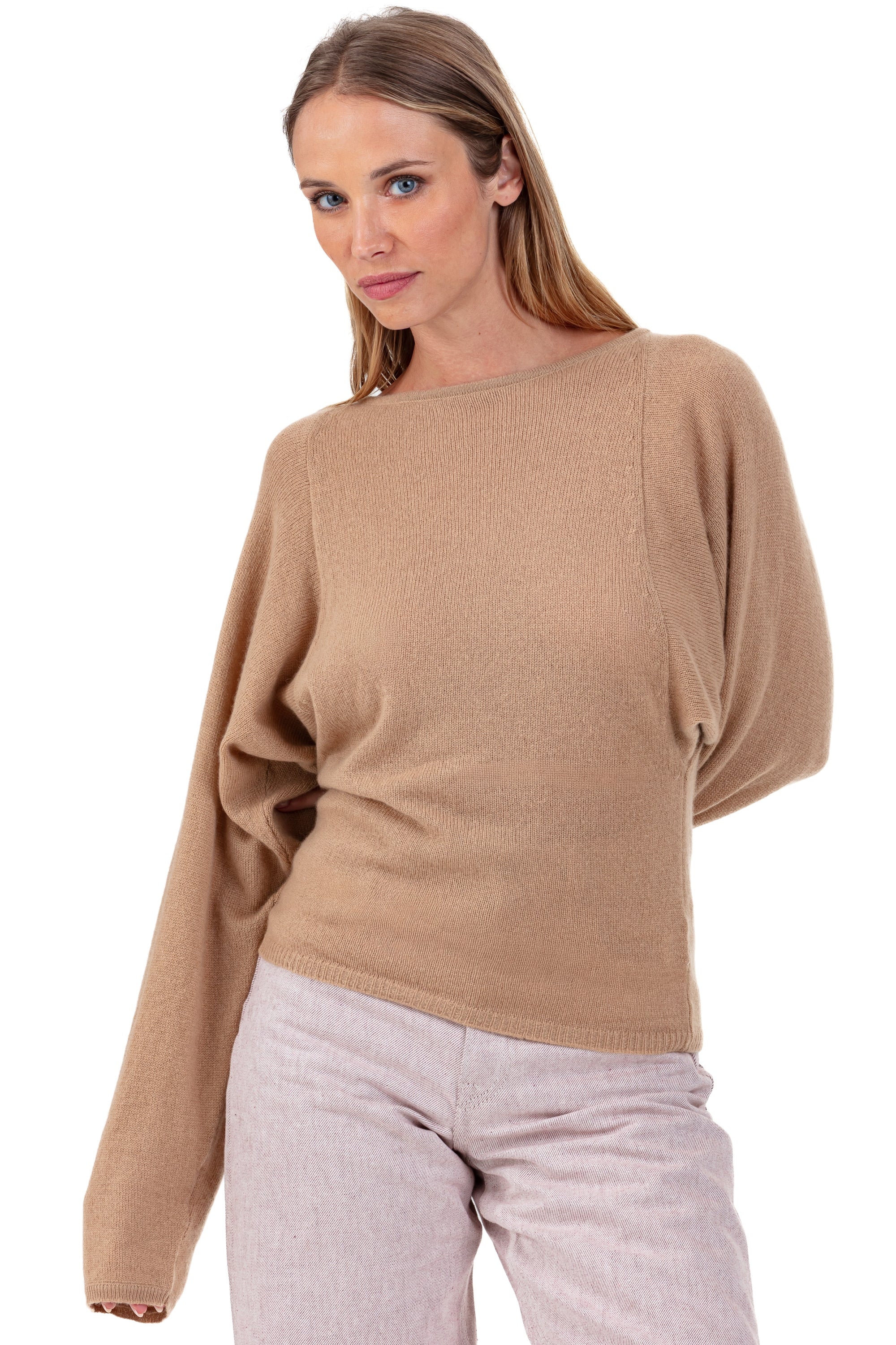 Maglione in cashmere, 100% cashmere, donna, scollo a barchetta, maniche lunghe, fine, , Mahogany