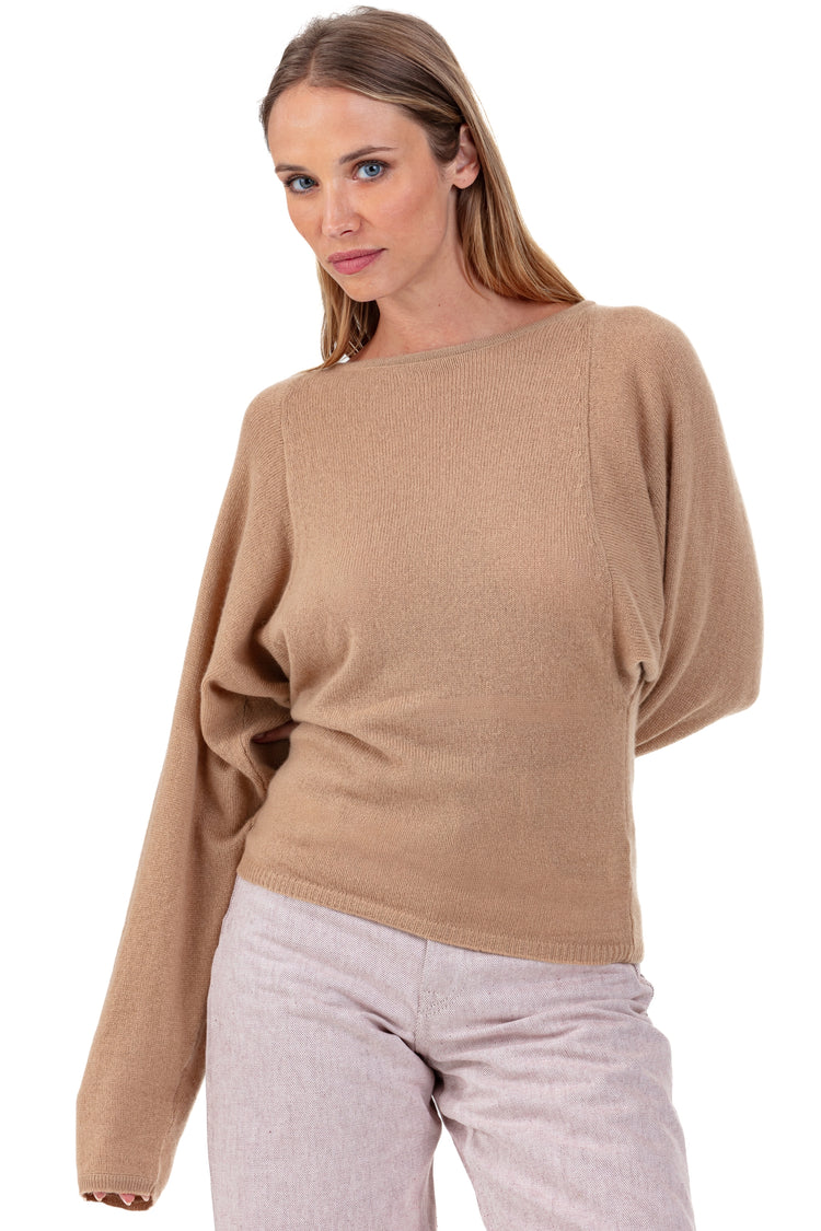 Maglione in cashmere, 100% cashmere, donna, scollo a barchetta, maniche lunghe, fine, , Mahogany