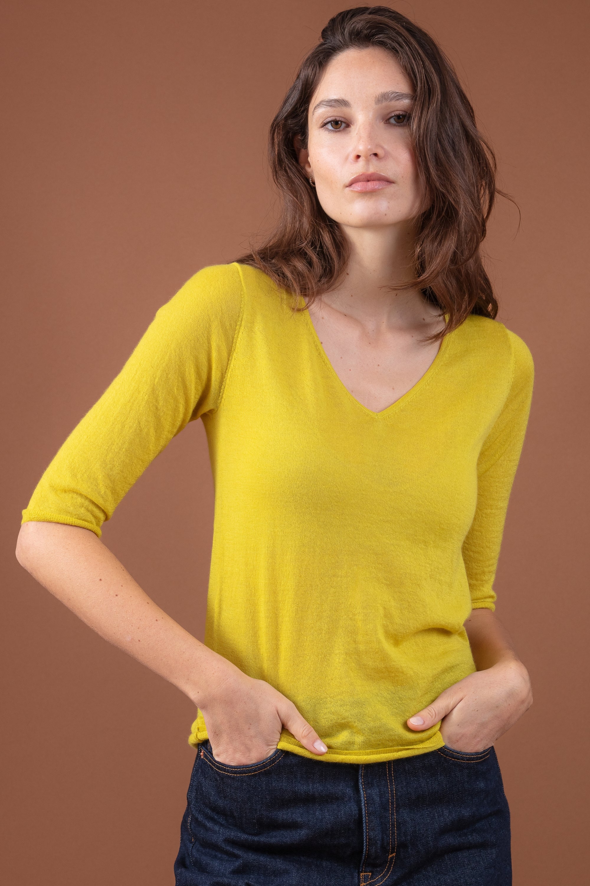 Palma in duvet di cashmere donna - stem - Mahogany