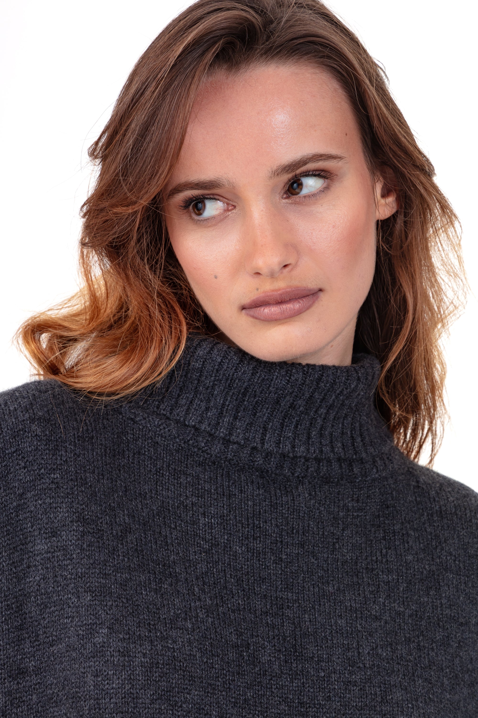 Maglione in cashmere, 100% Cashmere, donna, collo a dolcevita, taglio oversize, maniche lunghe, fine, , Mahogany