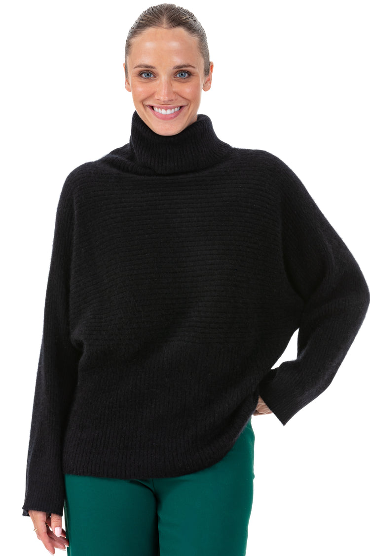 Maglione cocoon in cashmere, 100% cashmere spazzolato, donna, collo a lupetto, taglio oversize, maniche lunghe, fine, Mahogany