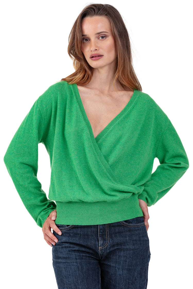 Maglione in cashmere, 100% Cashmere, donna, , taglio a portafoglio, maniche lunghe, fine, , Mahogany