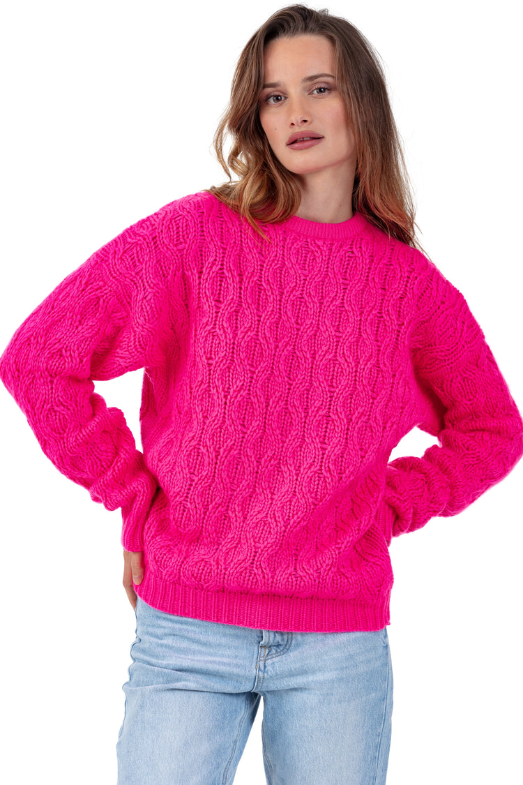 Maglione in cashmere, 100% Cashmere, donna, collo rotondo, taglio dritto, maniche lunghe, spesso / 6 fili e +, treccia, Mahogany